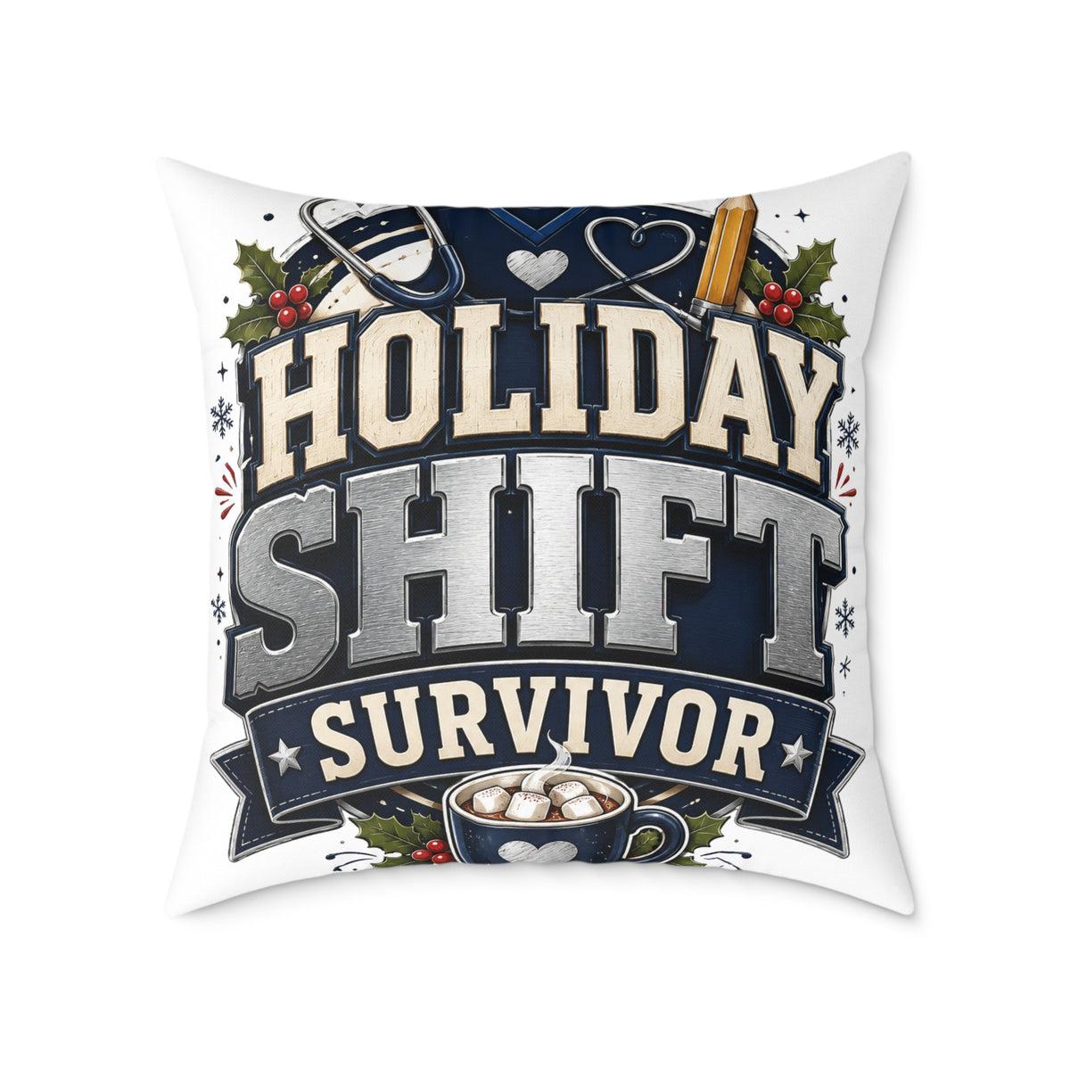 Modern Day Christmas Holiday Shift Survivor Square Poly Canvas Pillow