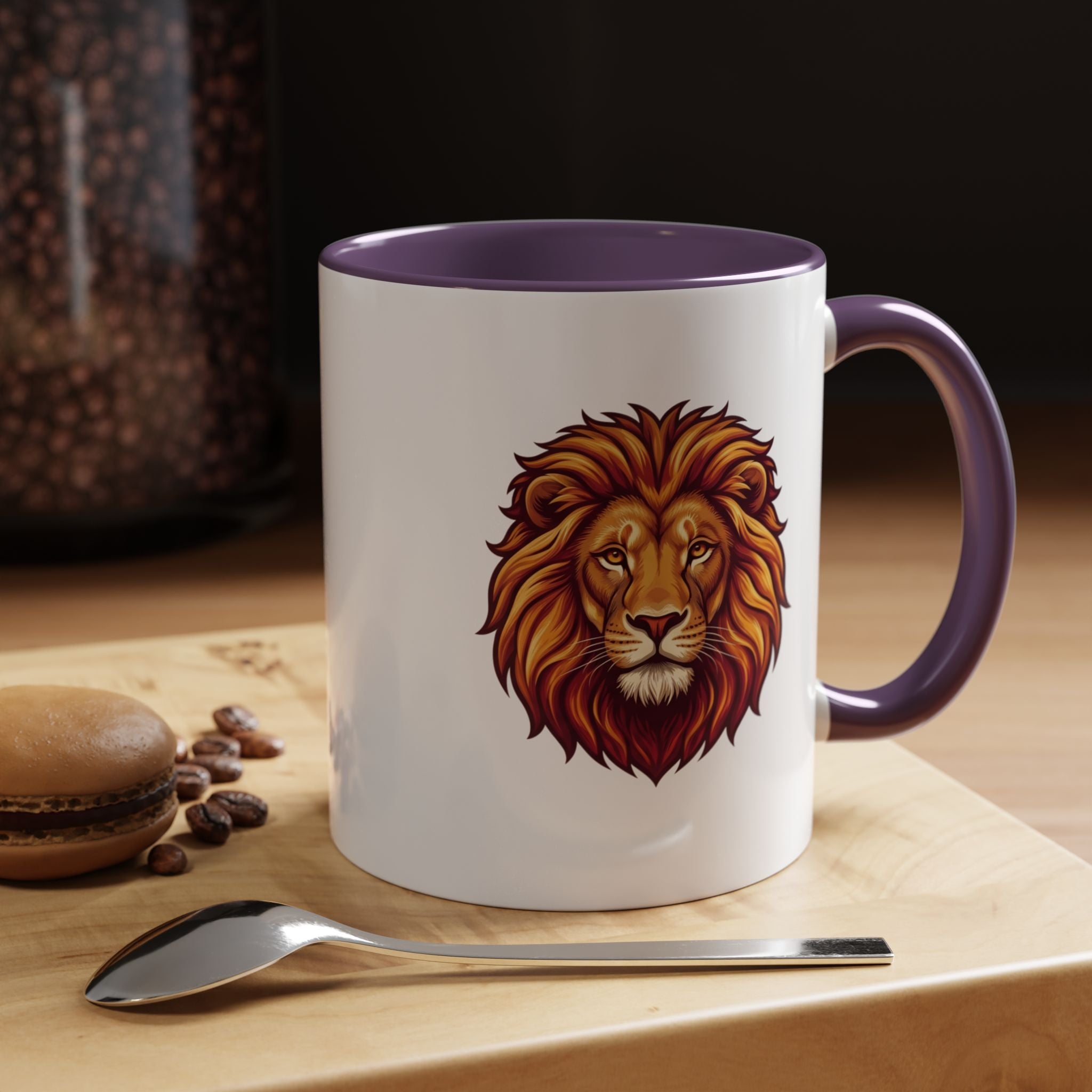 Lion Head Accent Coffee Mug — Bold Tribal Lion Face Design,