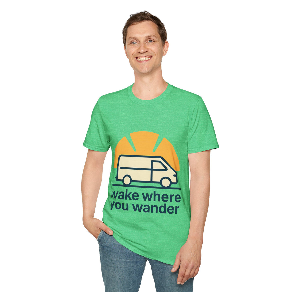 "Wake Where You Wander" Retro Camper Van Graphic Tee - Minimalist Outdoor Travel White T-Shirt - Trending Now - September 2026