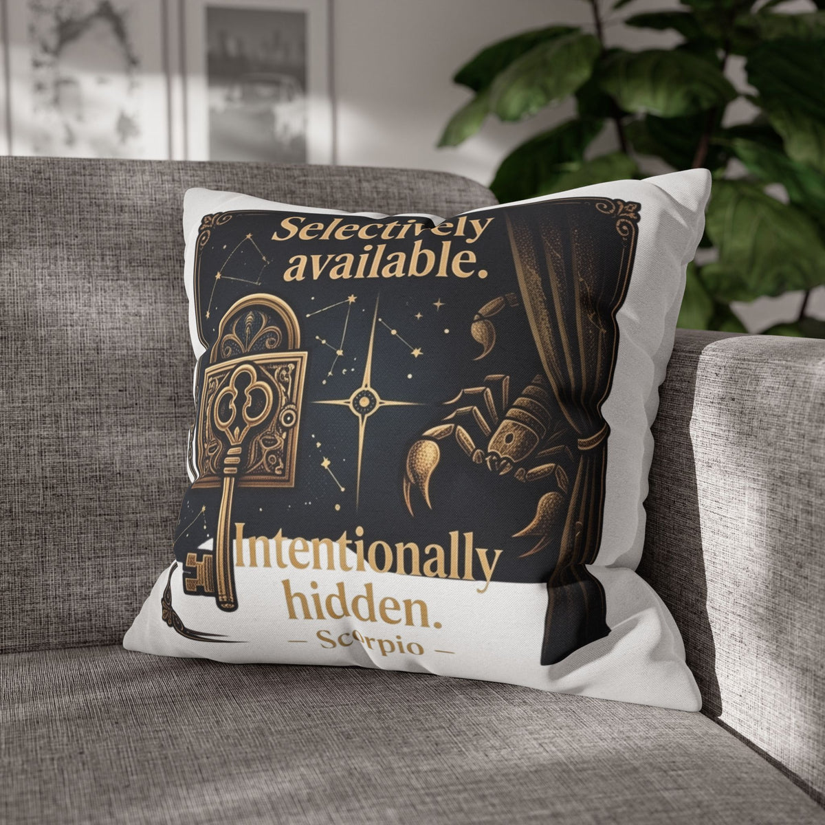 Scorpio Decorative Pillow pillowcase - "Selectively Available. Intentionally Hidden." Astrological Accent Pillow