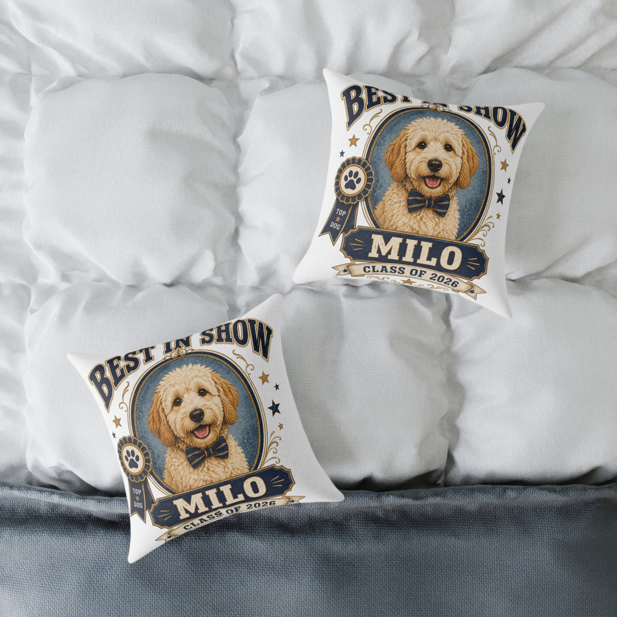 Best in Show Personalized Dog Pillow  Milo Bailey Dog Dad Mom– 'Milo' Class of 2026 Pet Decor