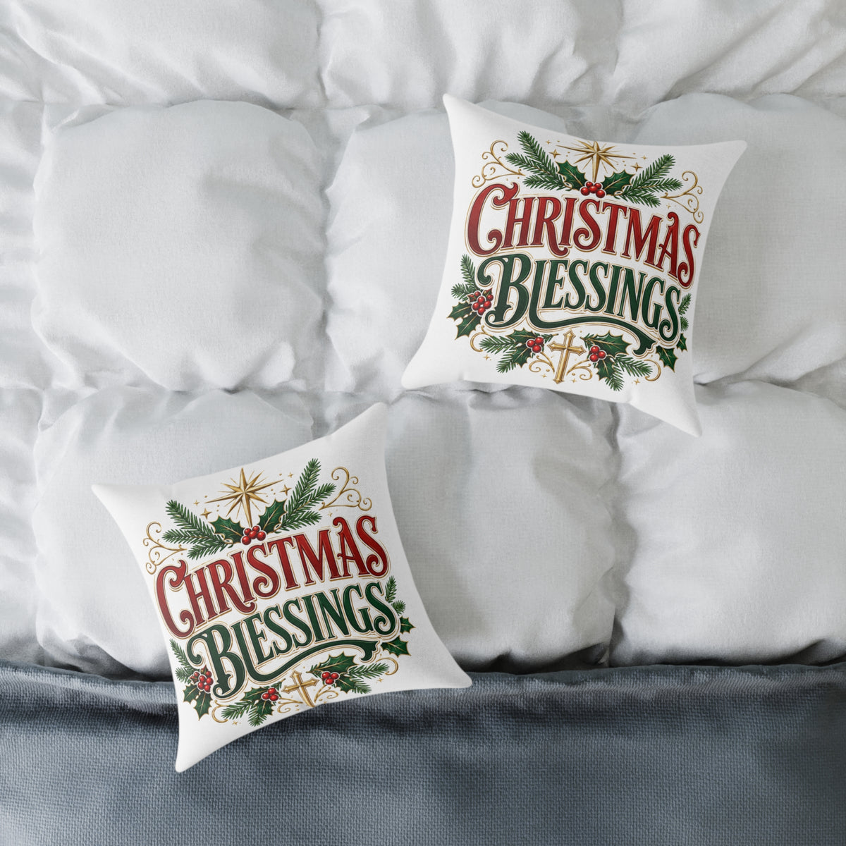 Christmas Blessings Square Poly Canvas Pillow