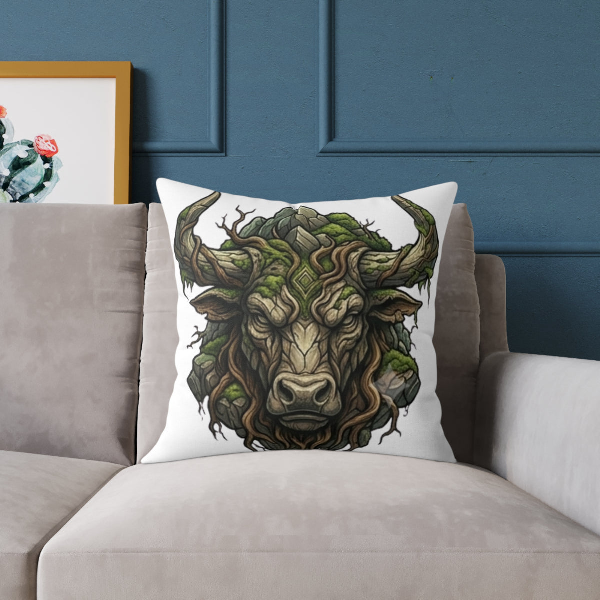 Astrological Bull Head Taurus Square Poly Canvas Pillow