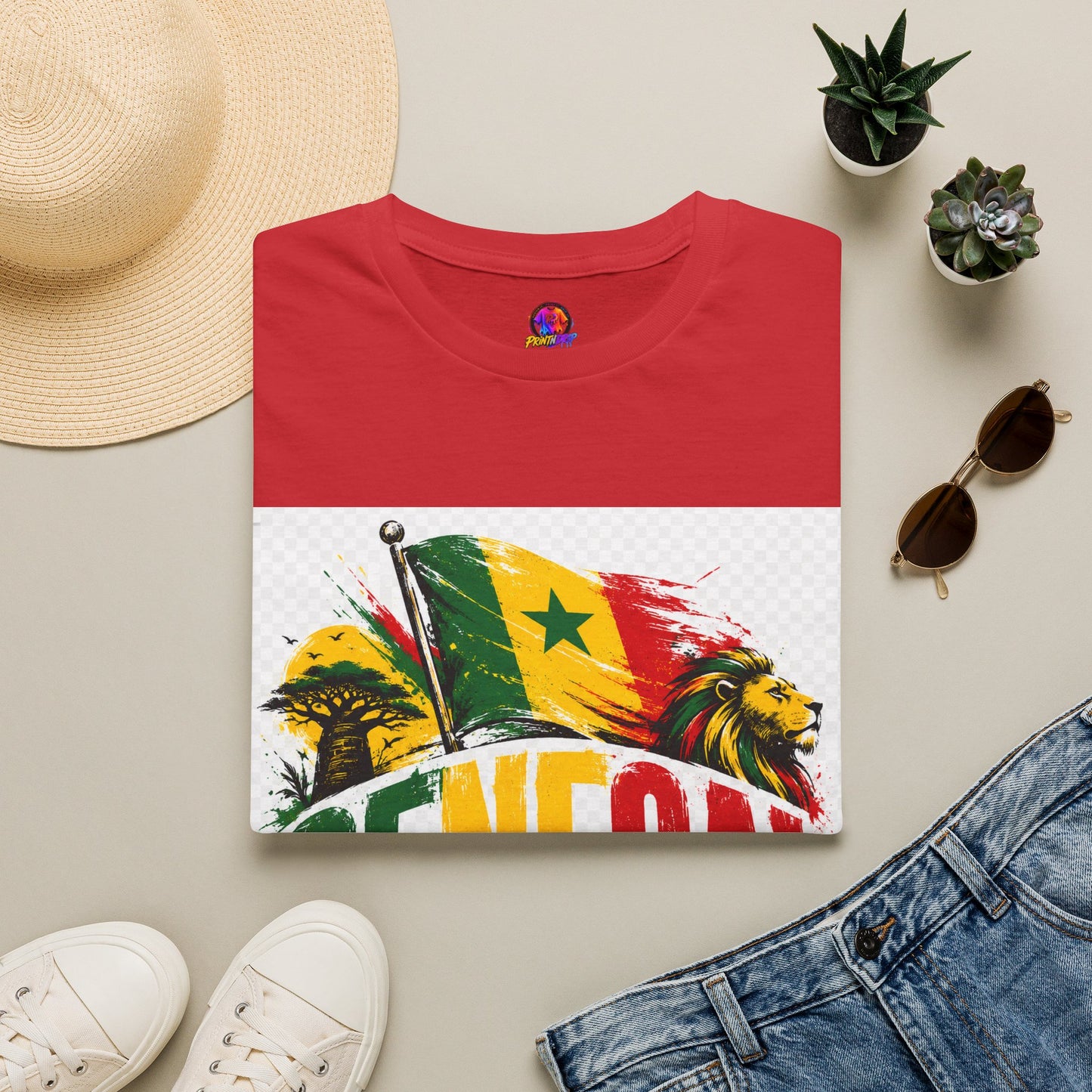 Senegal Flag Soccer T-Shirt — Lion & Football Pride Tee