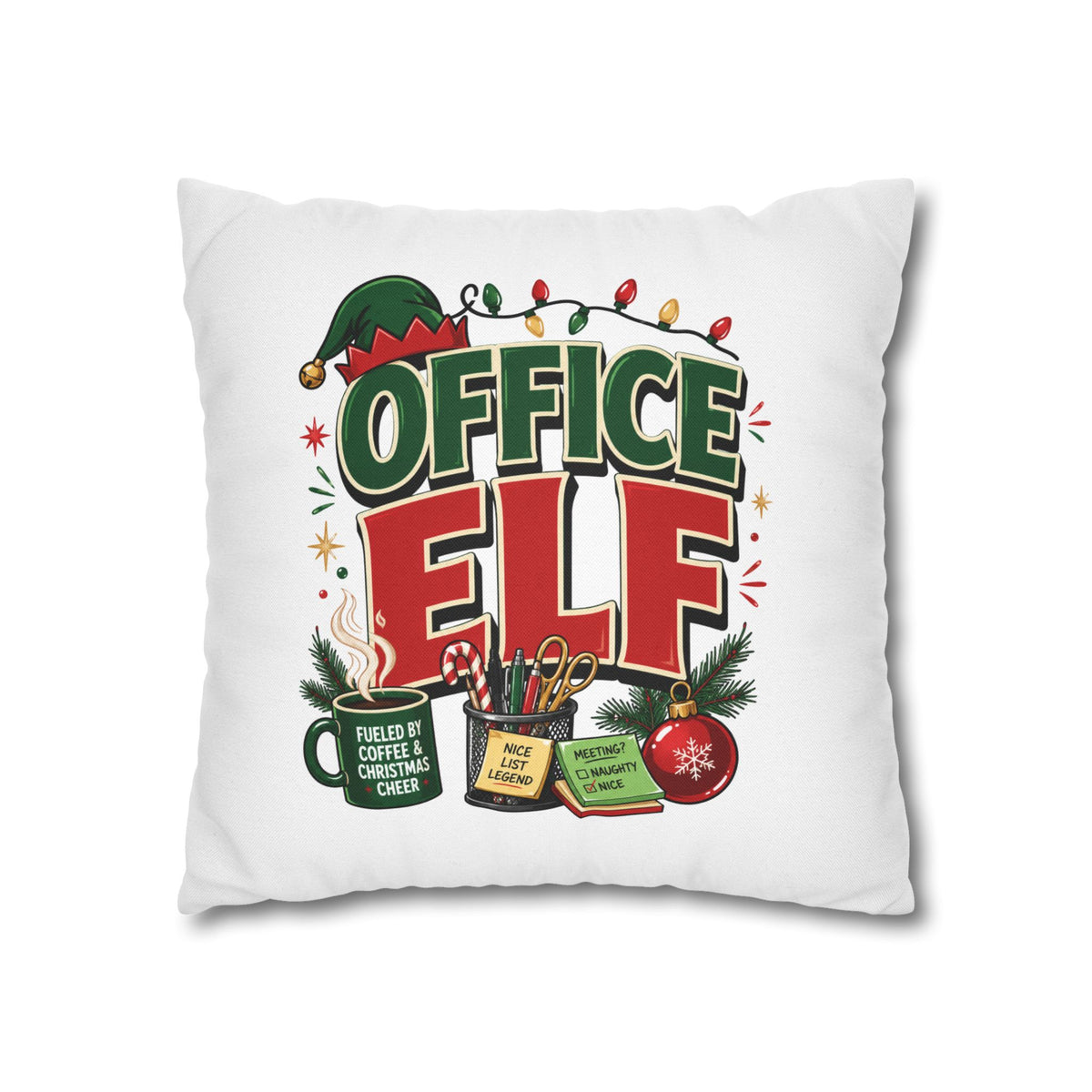 Office Elf Christmas Pillowcase — Festive Holiday Decorative Throw Pillow Cover