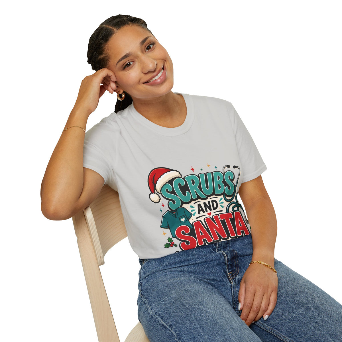 Scrubs and Santa Christmas T-Shirt — Cute Holiday Nurse Tee