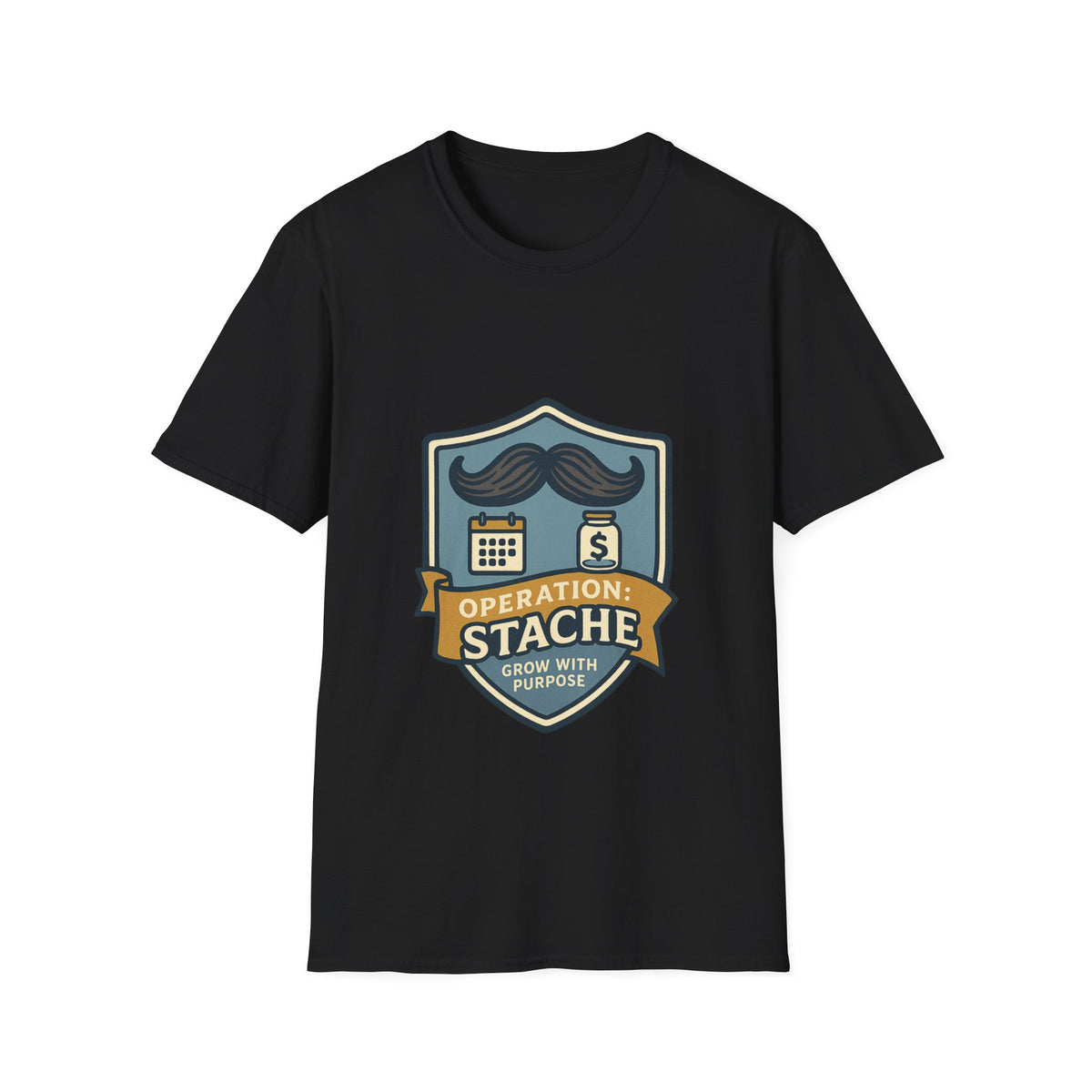Mustache Badge T-Shirt — Stache Crest Graphic Tee - Trending Now - October 2026