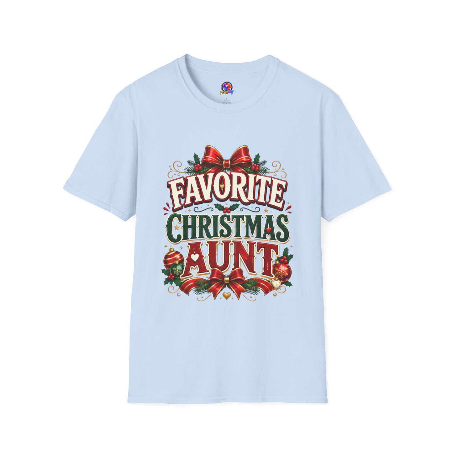 Favorite Christmas Aunt T-Shirt — Festive Holiday Auntie Tee with Bow & Holly