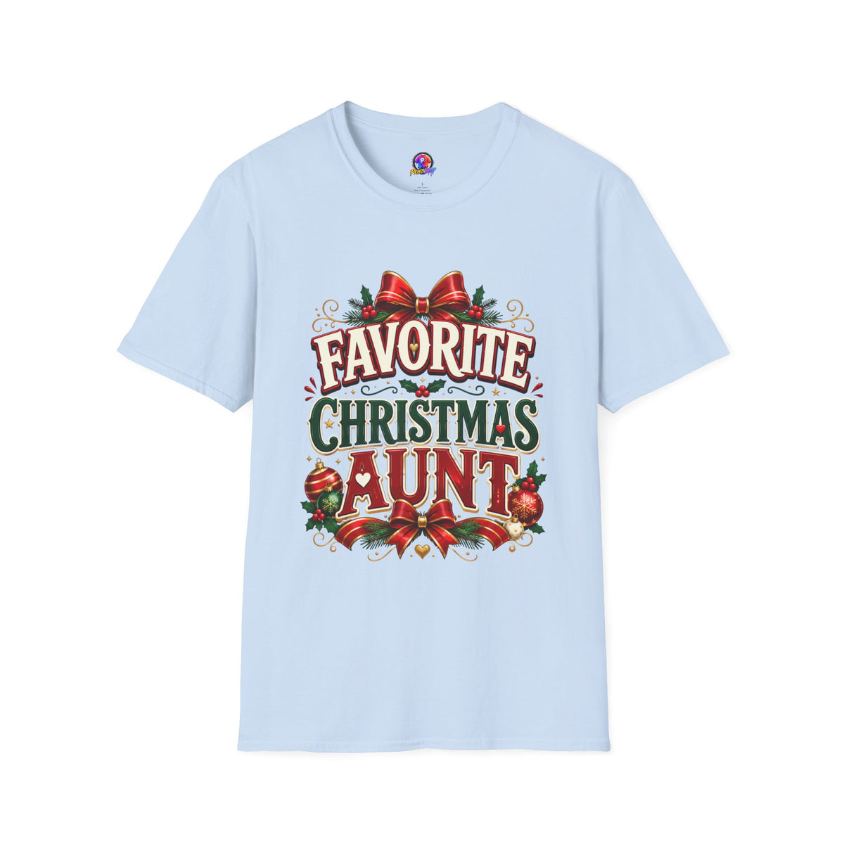 Favorite Christmas Aunt T-Shirt — Festive Holiday Auntie Tee with Bow & Holly