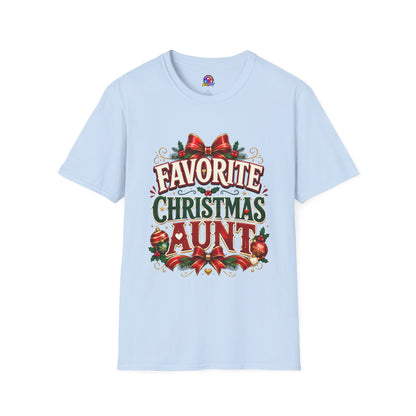 Favorite Christmas Aunt T-Shirt — Festive Holiday Auntie Tee with Bow & Holly