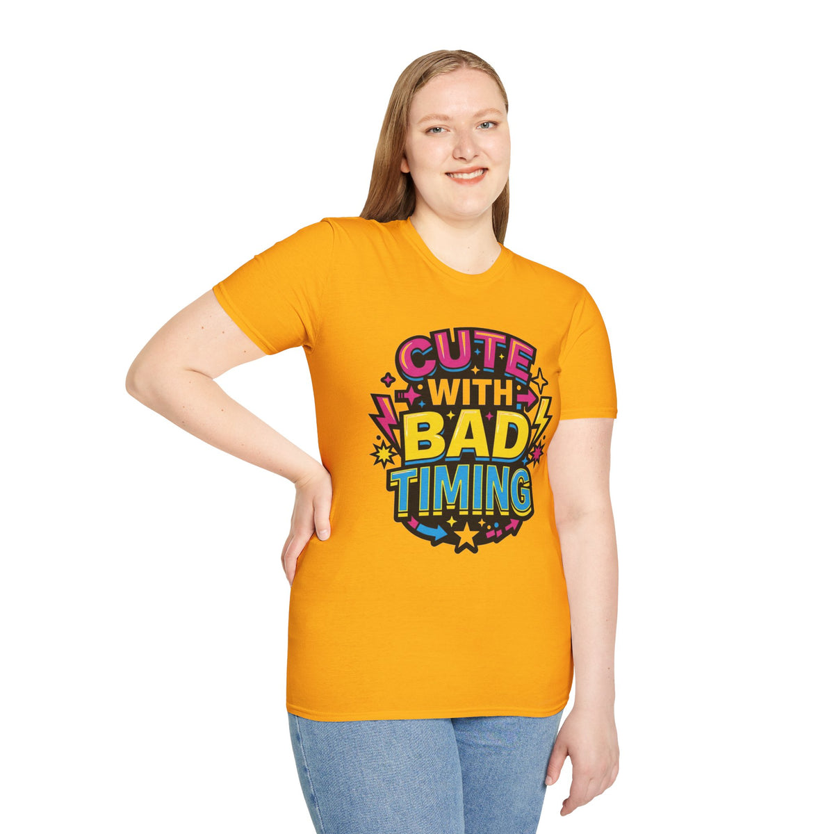 Cute But Bad Timing Graphic T-Shirt — Funny Retro Rainbow Tee - Trending Now - August 2026