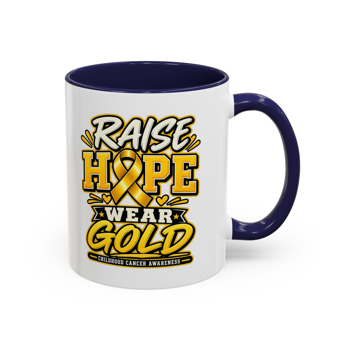 Raise Hope Wear Gold Cancer Awareness Coffee Mug (Accent, 11/15oz)