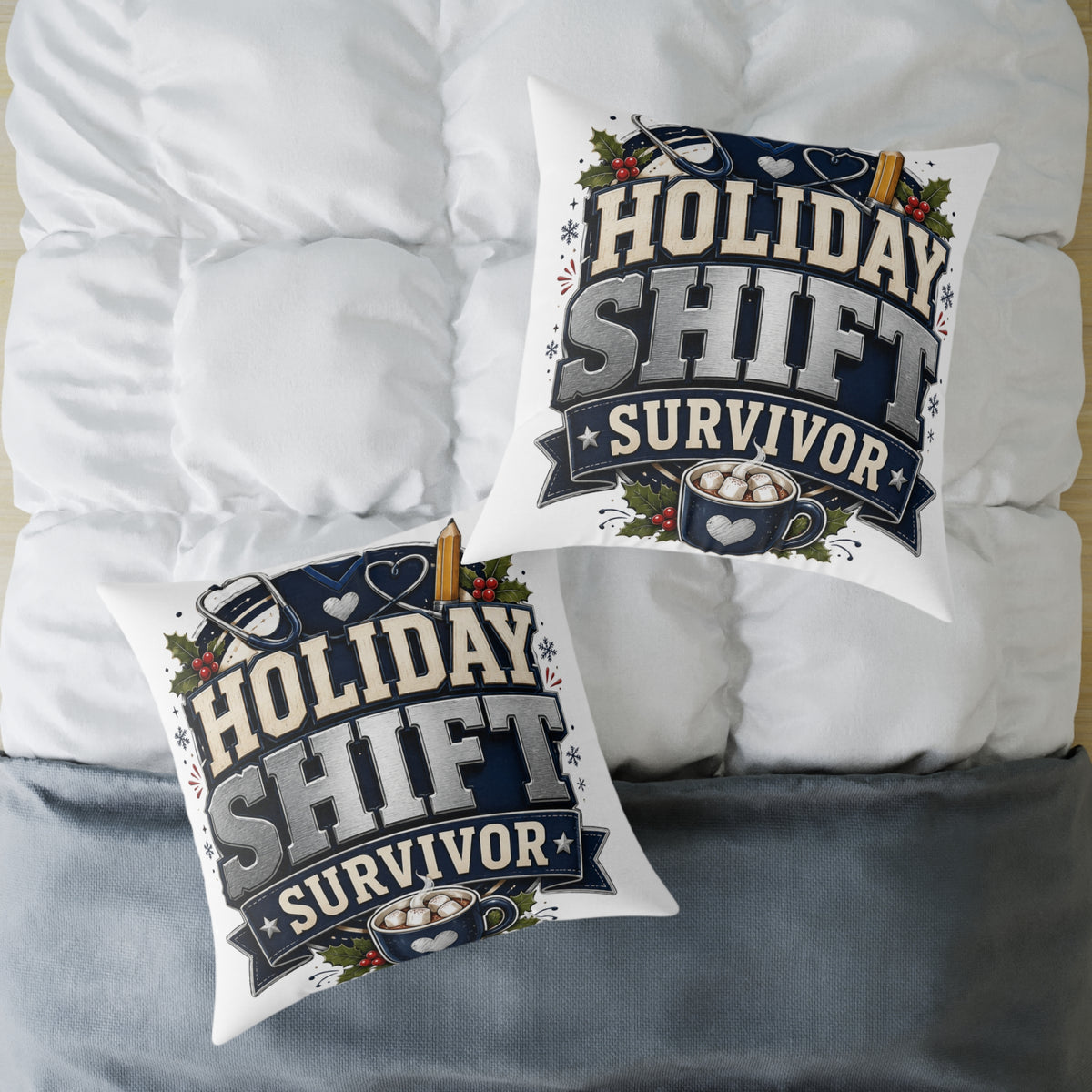 Modern Day Christmas Holiday Shift Survivor Square Poly Canvas Pillow