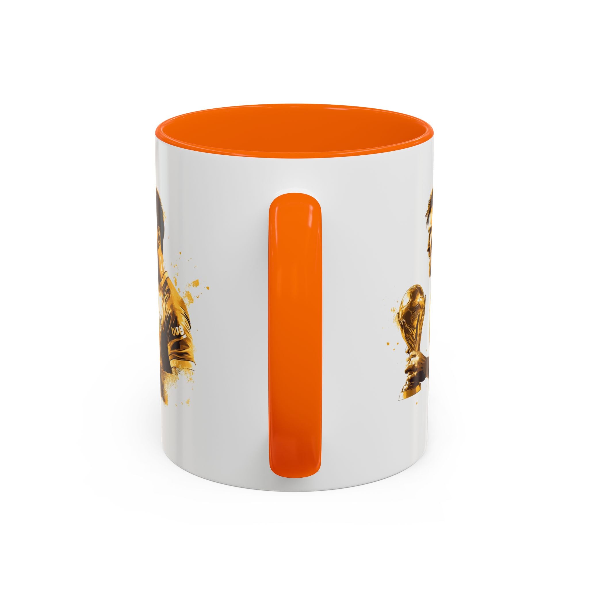 Soccer Legend Coffee Mug — Player Holding Trophy Accent Mug