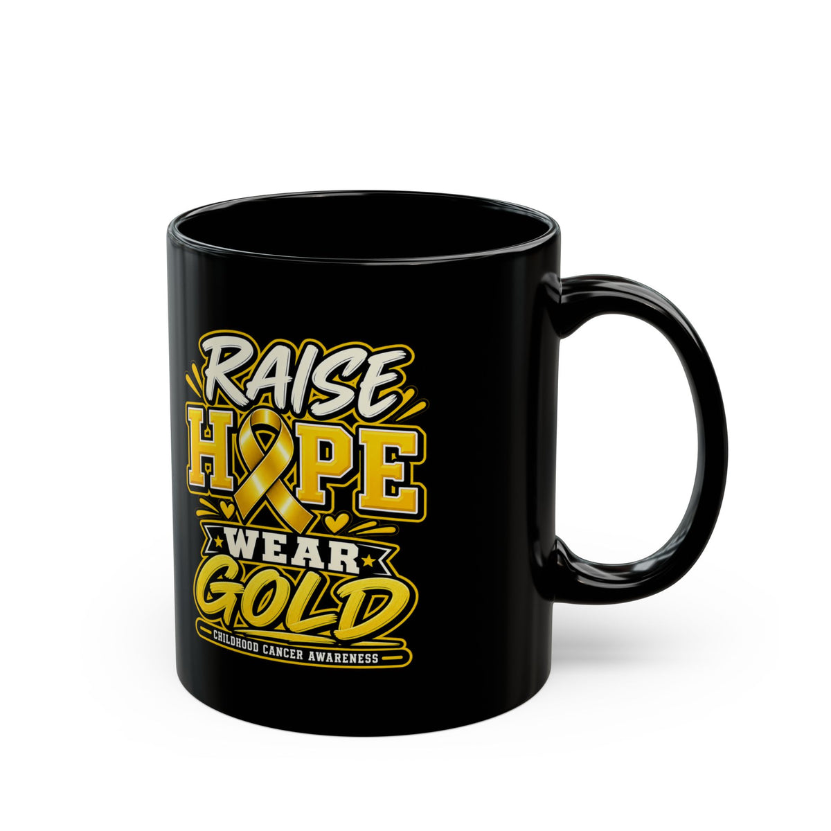 Raise Hope Wear Gold Childhood Cancer Awareness Mug (Black)