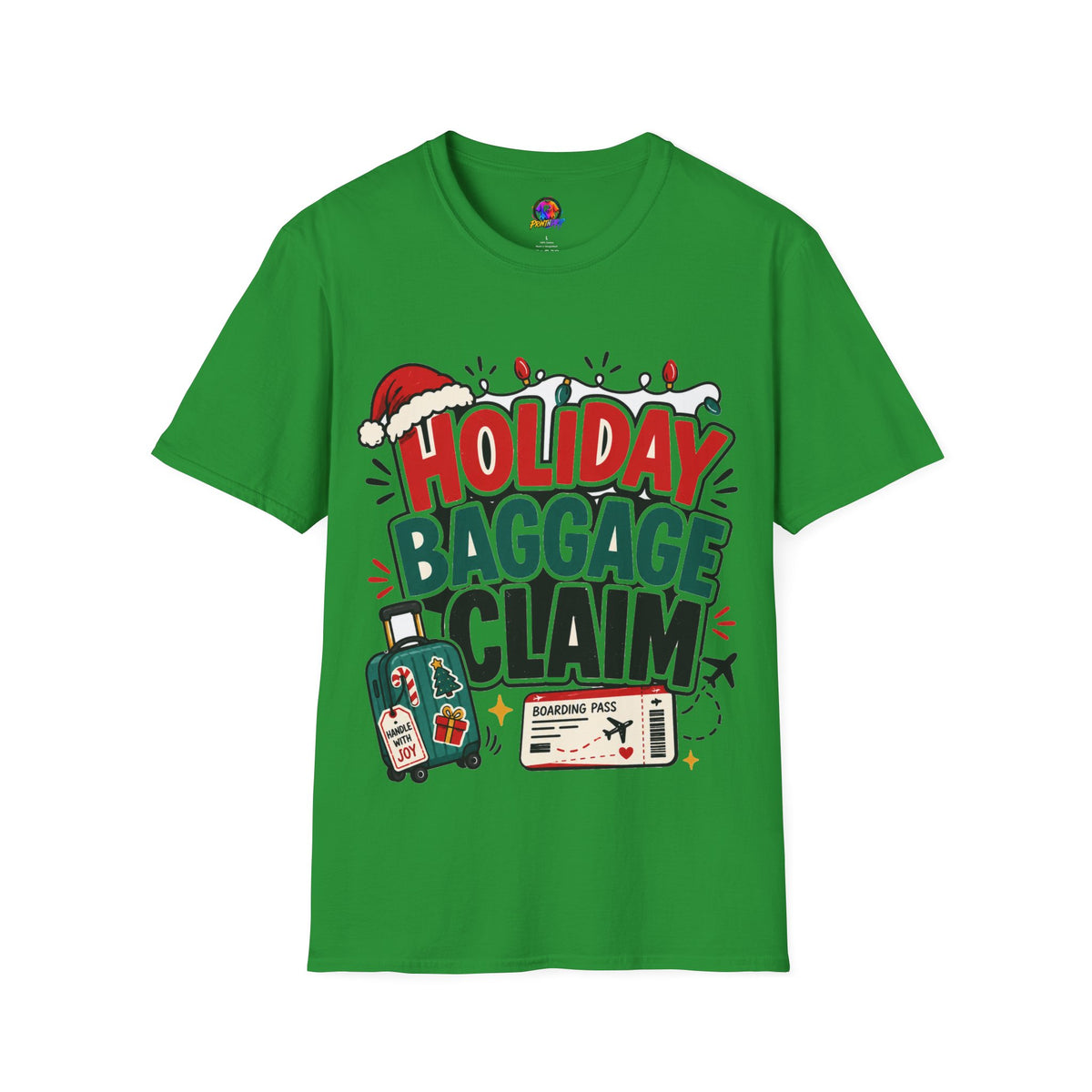 Holiday Baggage Claim T-Shirt — Funny Christmas Vacation Tee with Santa Hat & Lights