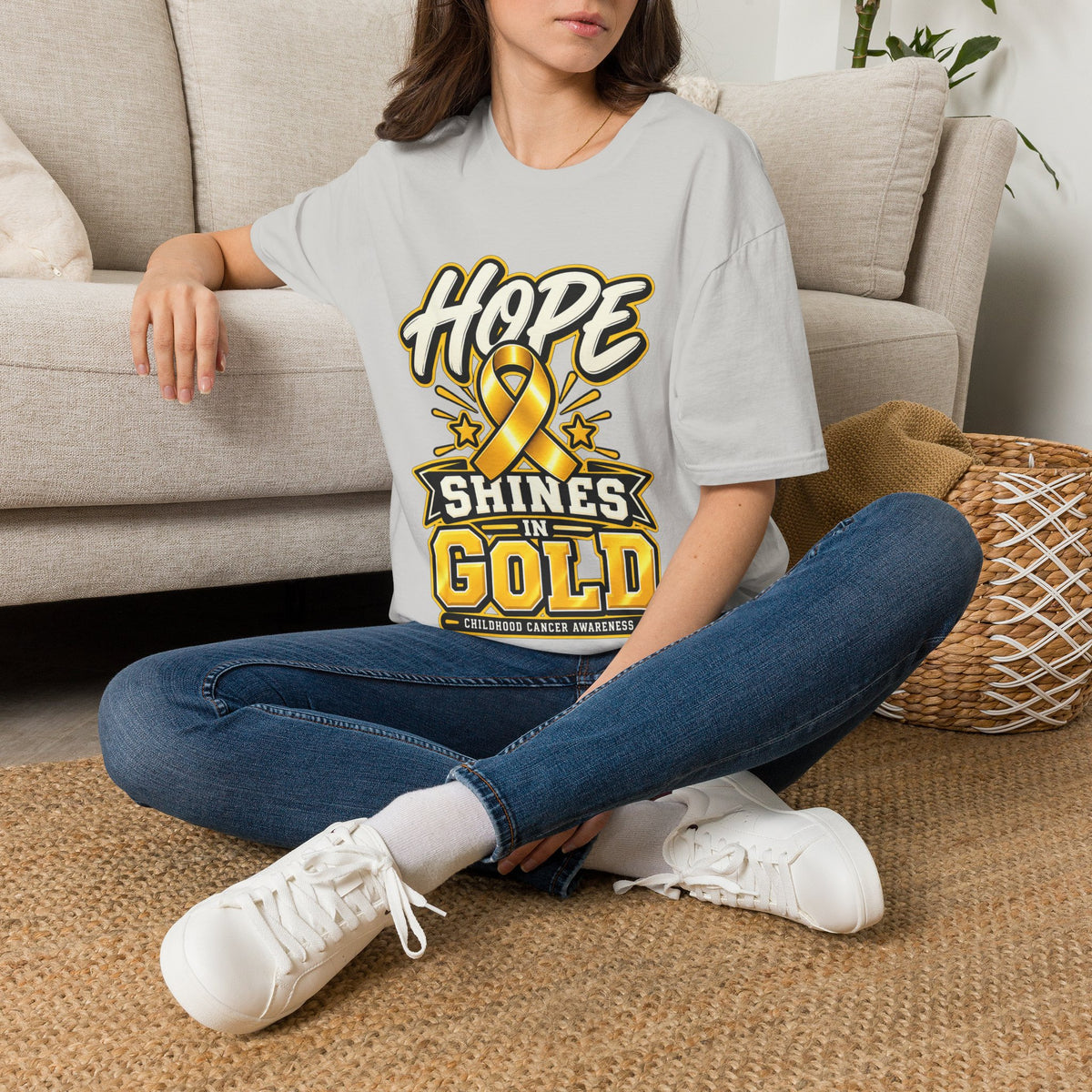 Hope Shines in Gold T-Shirt — Childhood Cancer Awareness Tee
