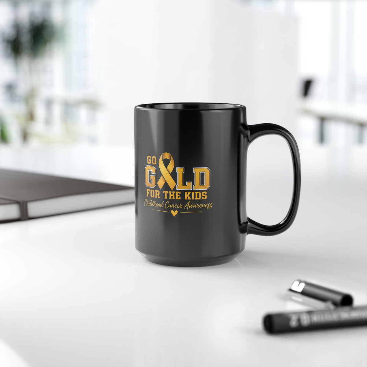 Go Gold for the Kids Black Mug — Childhood Cancer Awareness (11oz, 15oz)