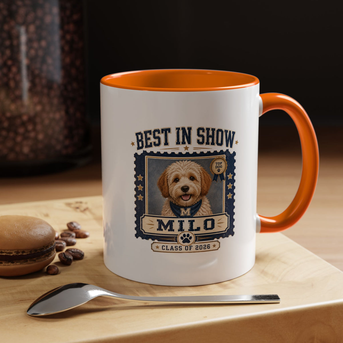 Milo Bailey Dog Dad Mom Best in Show Personalized Dog Photo Coffee Mug — 'Milo' Class of 2020 Accent Mug