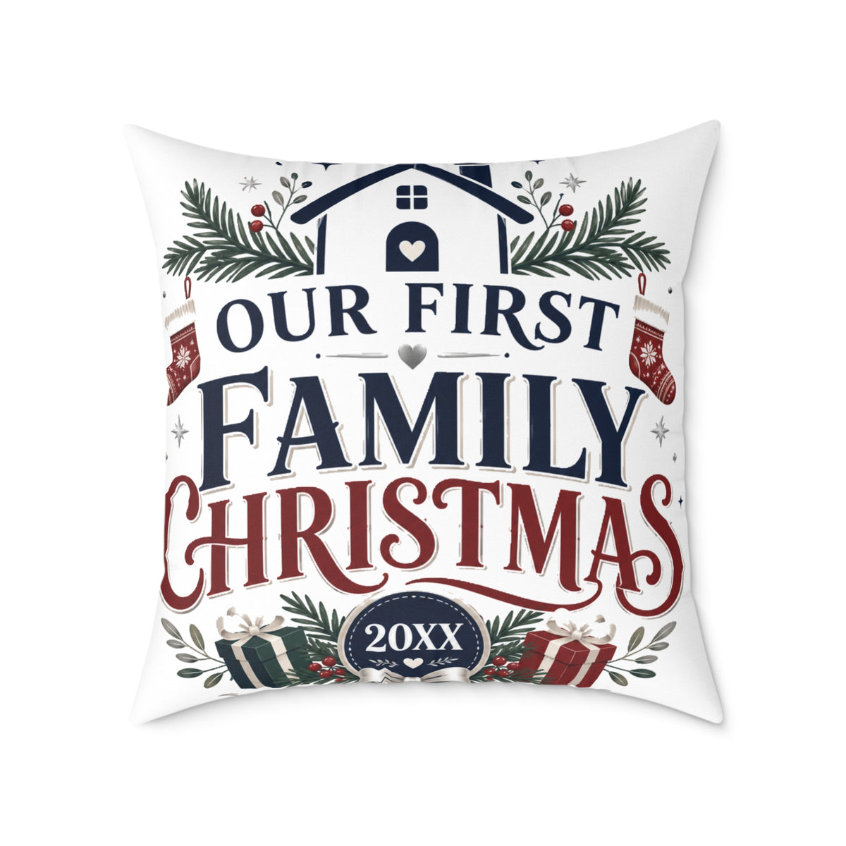 Our First Family Christmas Pillow — Personalized Holiday Decorative Throw Cushion