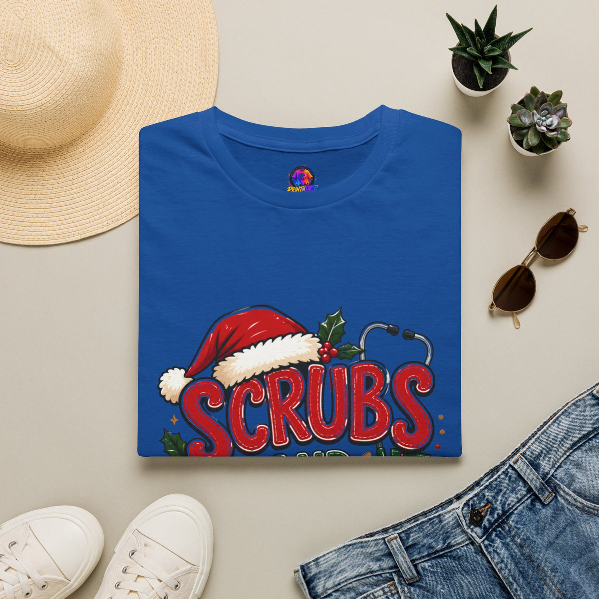 Scrubs and Santa Christmas Tee — Funny Nurse Holiday T-Shirt