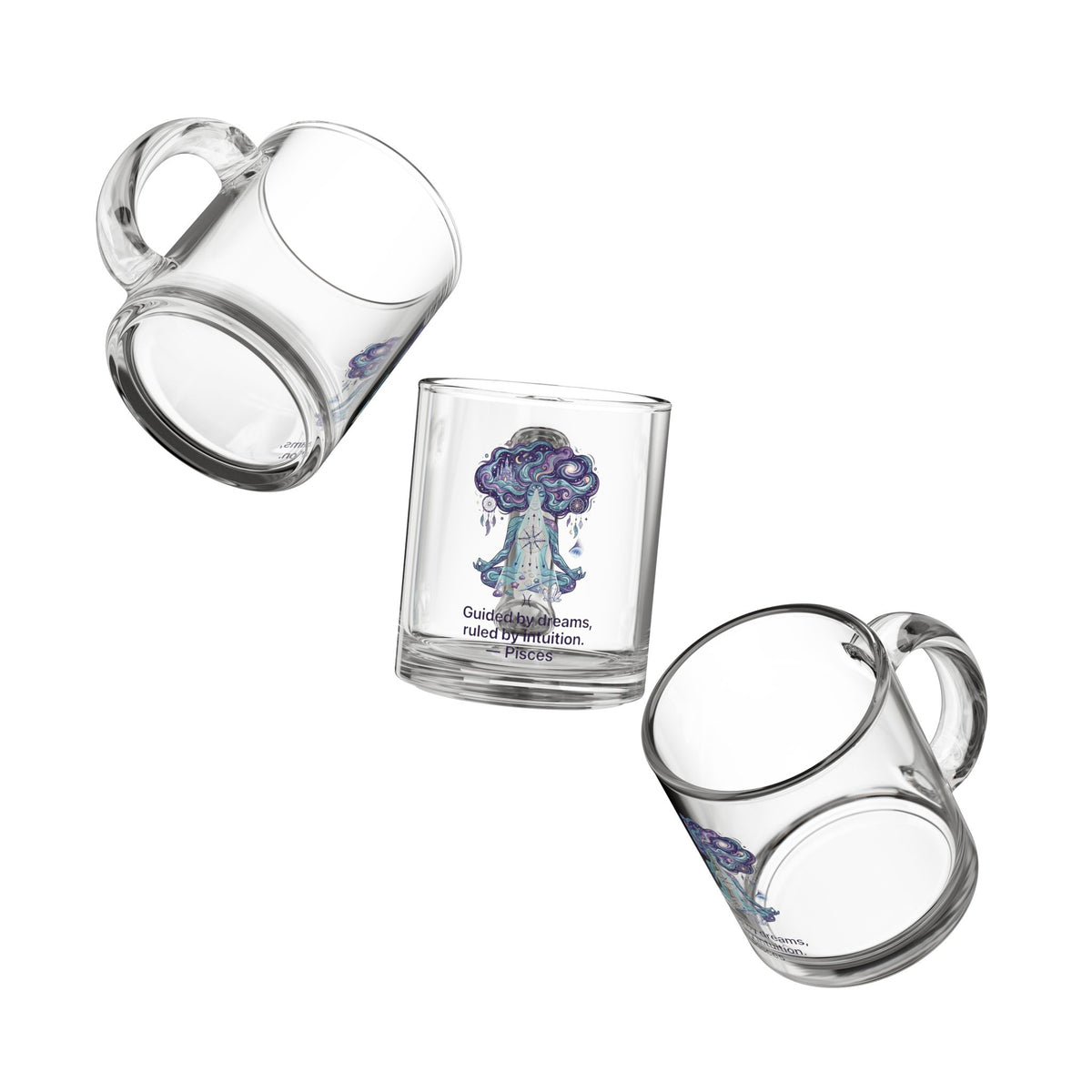 Pisces Glass Mug – Guided by Dreams, Led by Intuition Zodiac Coffee Cup (10 oz)