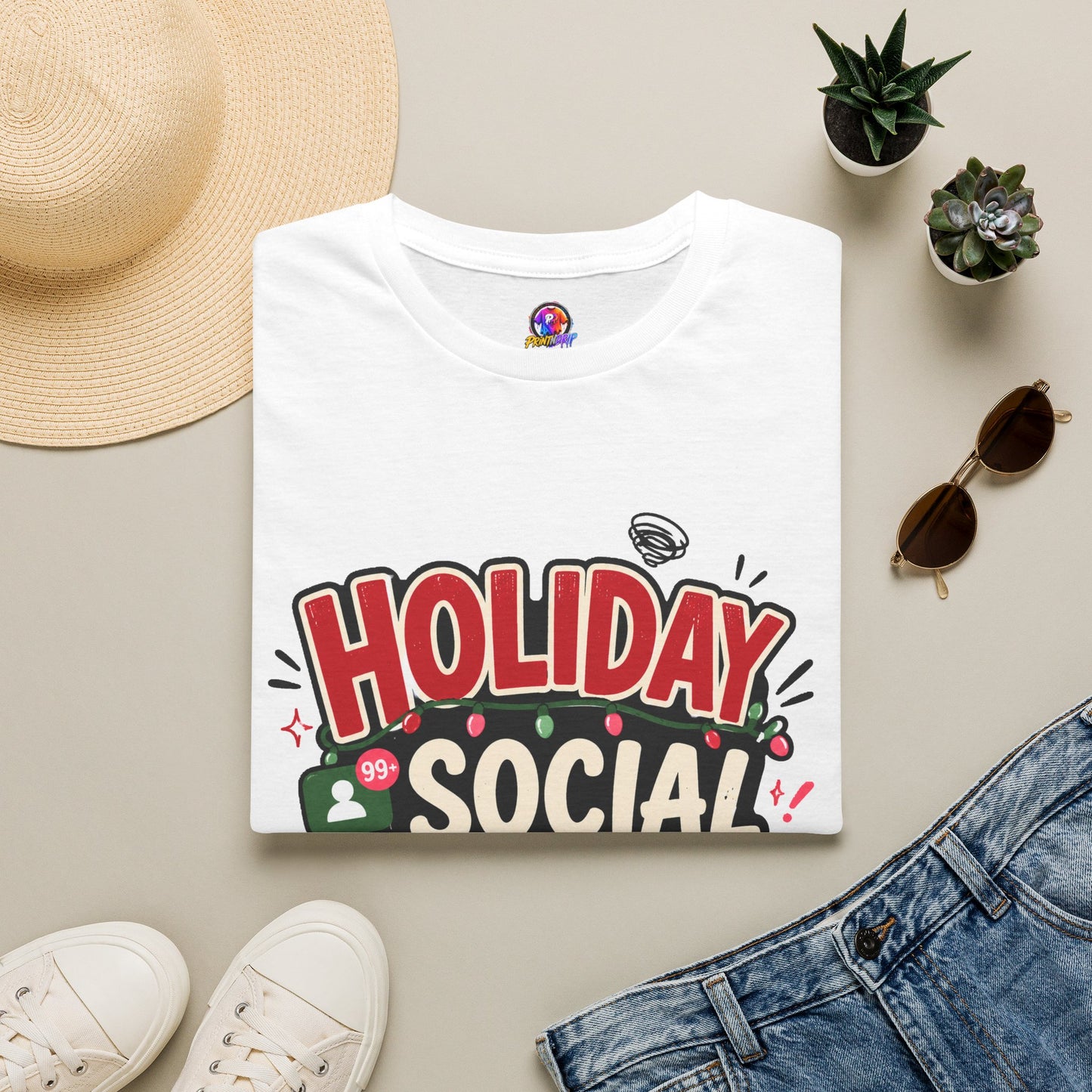 Holiday Social "Battery Low" T‑Shirt — Funny Festive Party Tee for Introverts & Holiday Gatherings