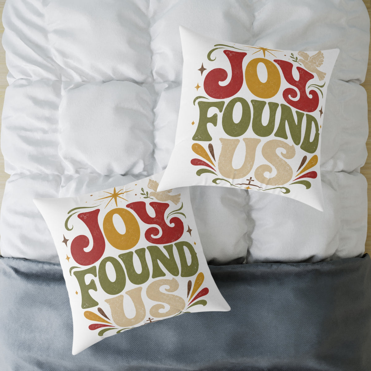 Christmas Joy Found Us Holiday Throw Pillow — Retro Christmas Decorative Cushion