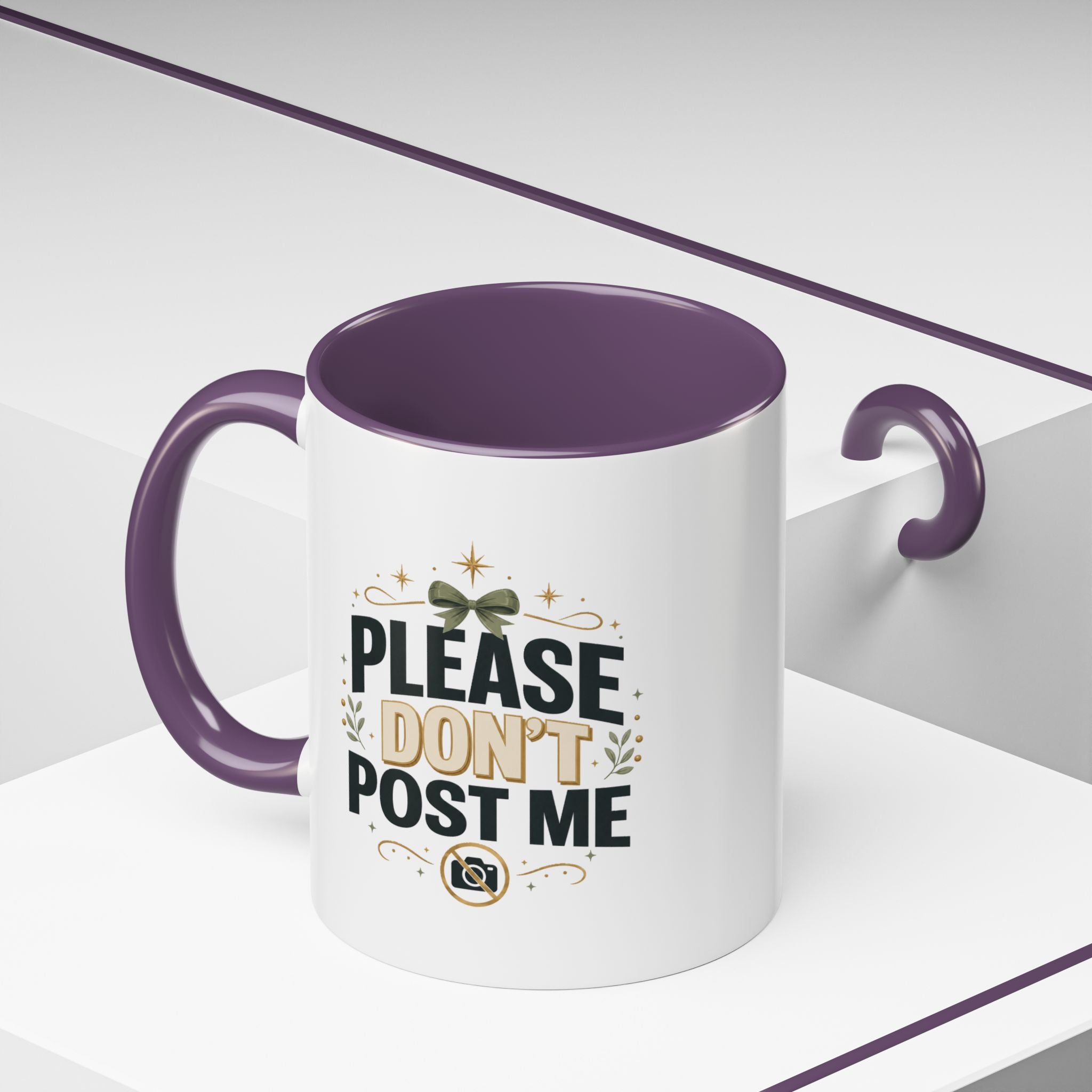 Christmas Please Don't Post Me Accent Coffee Mug — Funny Privacy Camera Gift