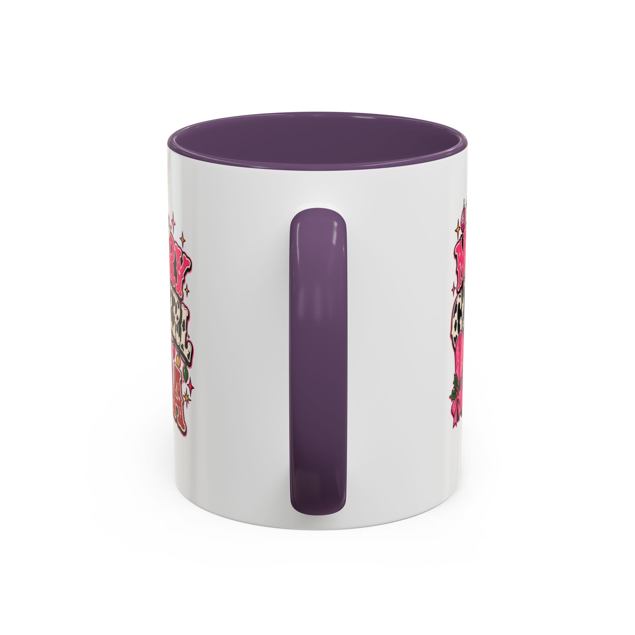 Modern Day Christmas Merry Cowgirl Era Accent Coffee Mug — Festive Pink Western Cowboy Boots & Hat Mug