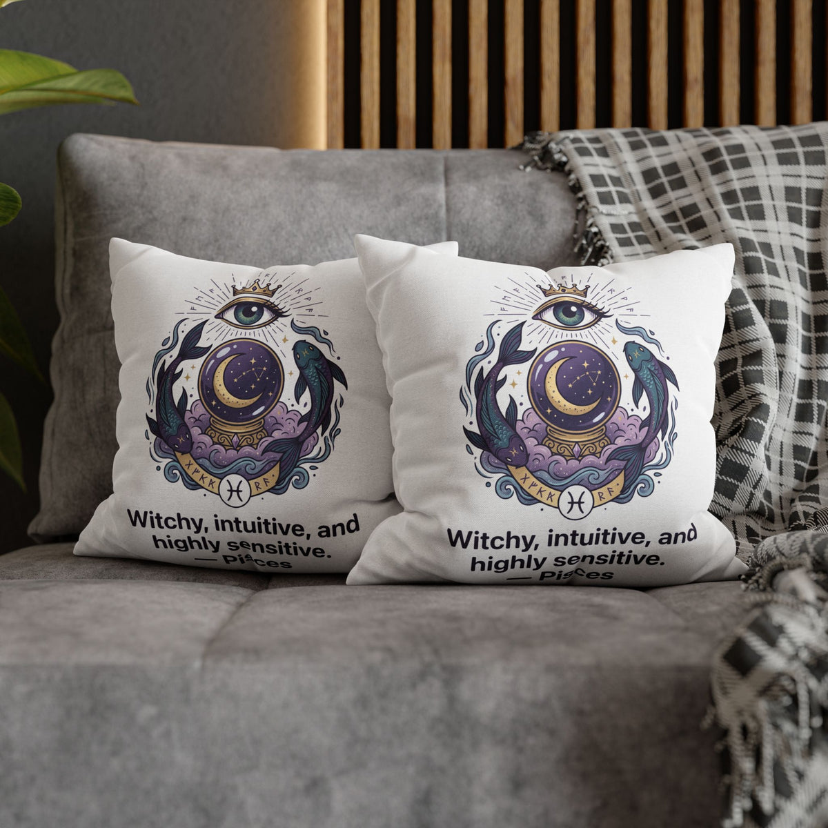 Pisces Astrology Pillowcase — "Witchy, Intuitive, and Highly Sensitive" Decorative Throw Pillow