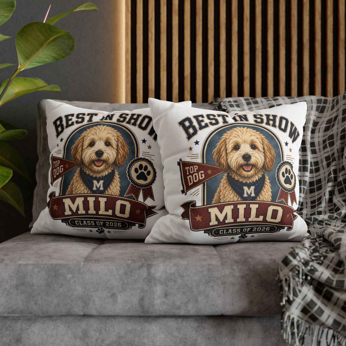 Best in Show Personalized Dog Pillowcase — Custom Name Milo, Class of 2026 Pet Decor Milo Bailey Dog Dad Mom