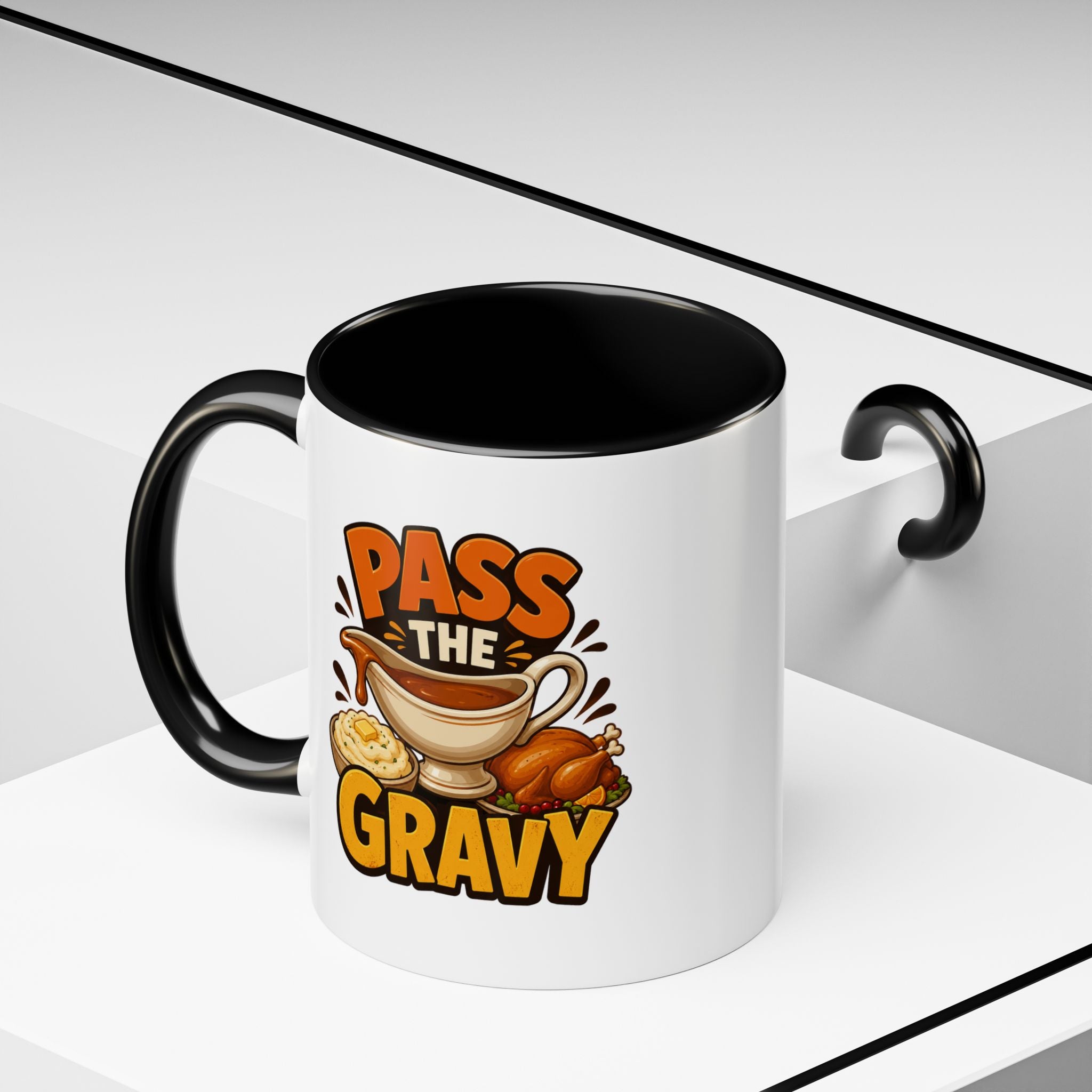 Thanksgiving Mug Pass the Gravy Coffee Mug — Thanksgiving Turkey & Gravy Bowl Accent Mug