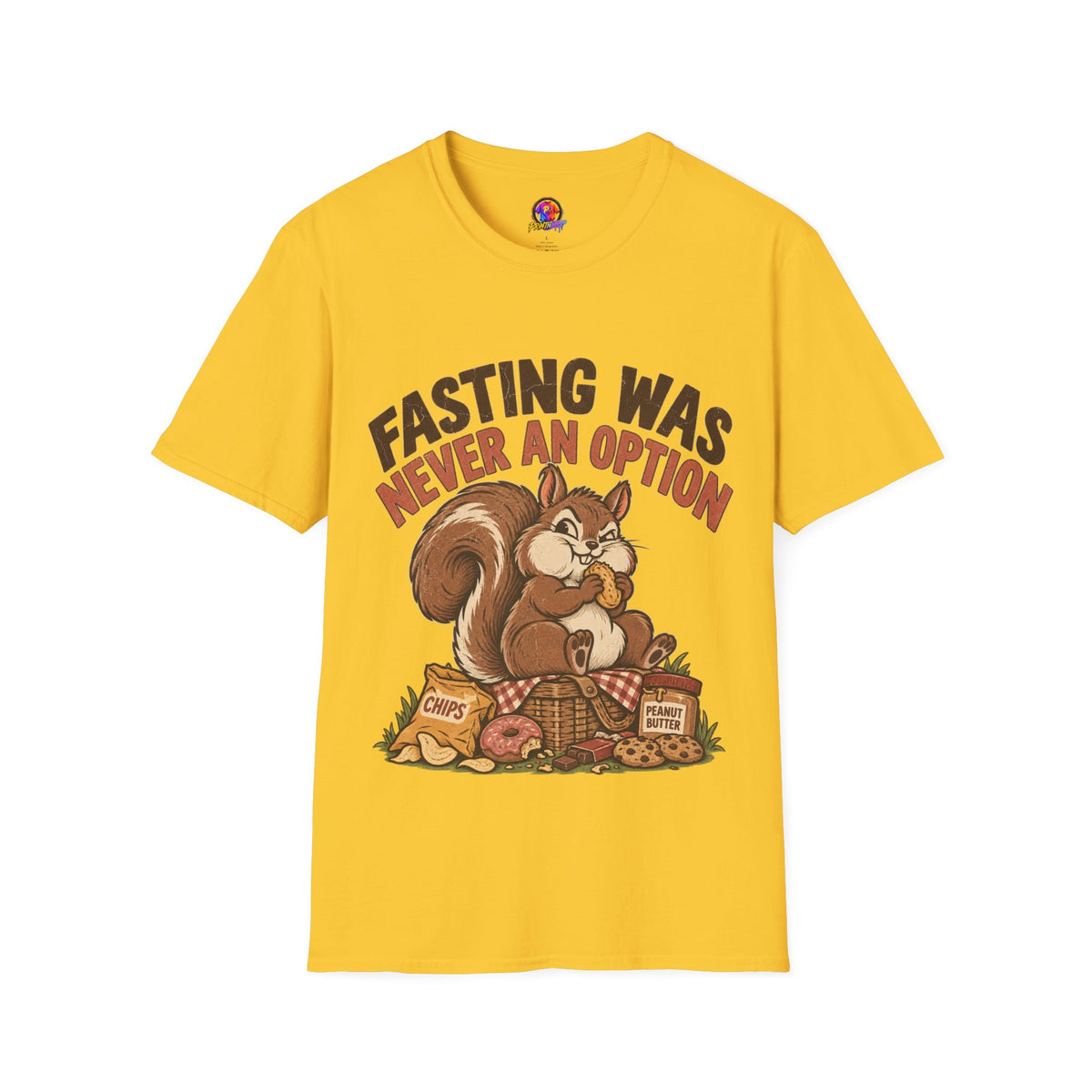 Fasting Was Never an Option T-Shirt — Funny Squirrel Eating Snacks Tee