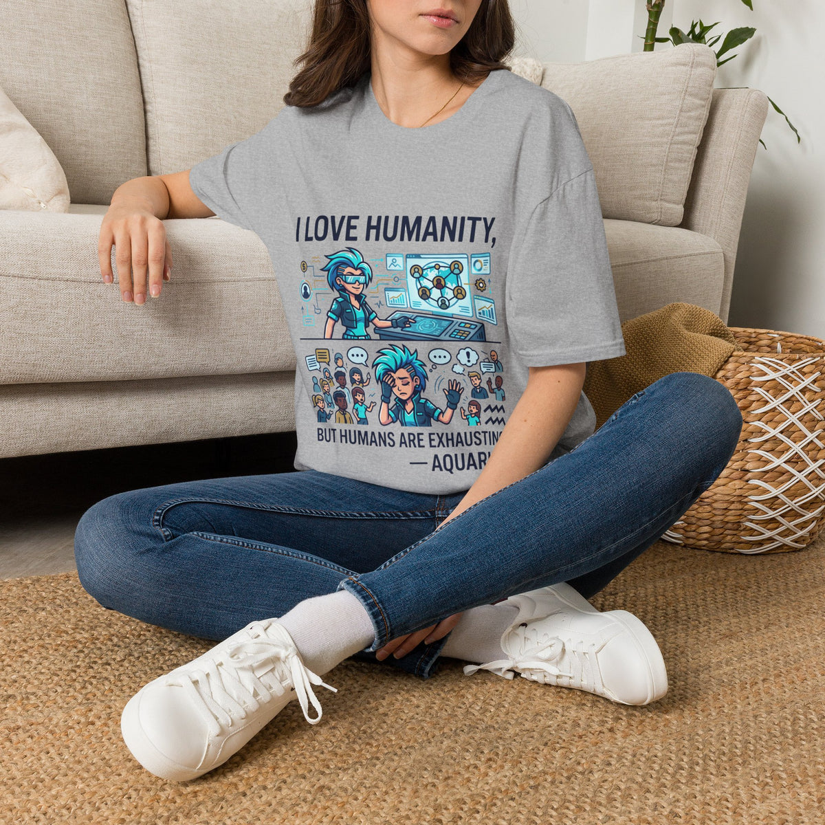 I Love Humanity, But Humans Are Exhausting - Funny Sci‑Fi T‑Shirt