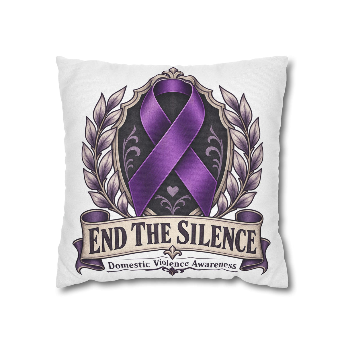 End The Silence Purple Ribbon Pillowcase — Domestic Violence Awareness Throw Pillow