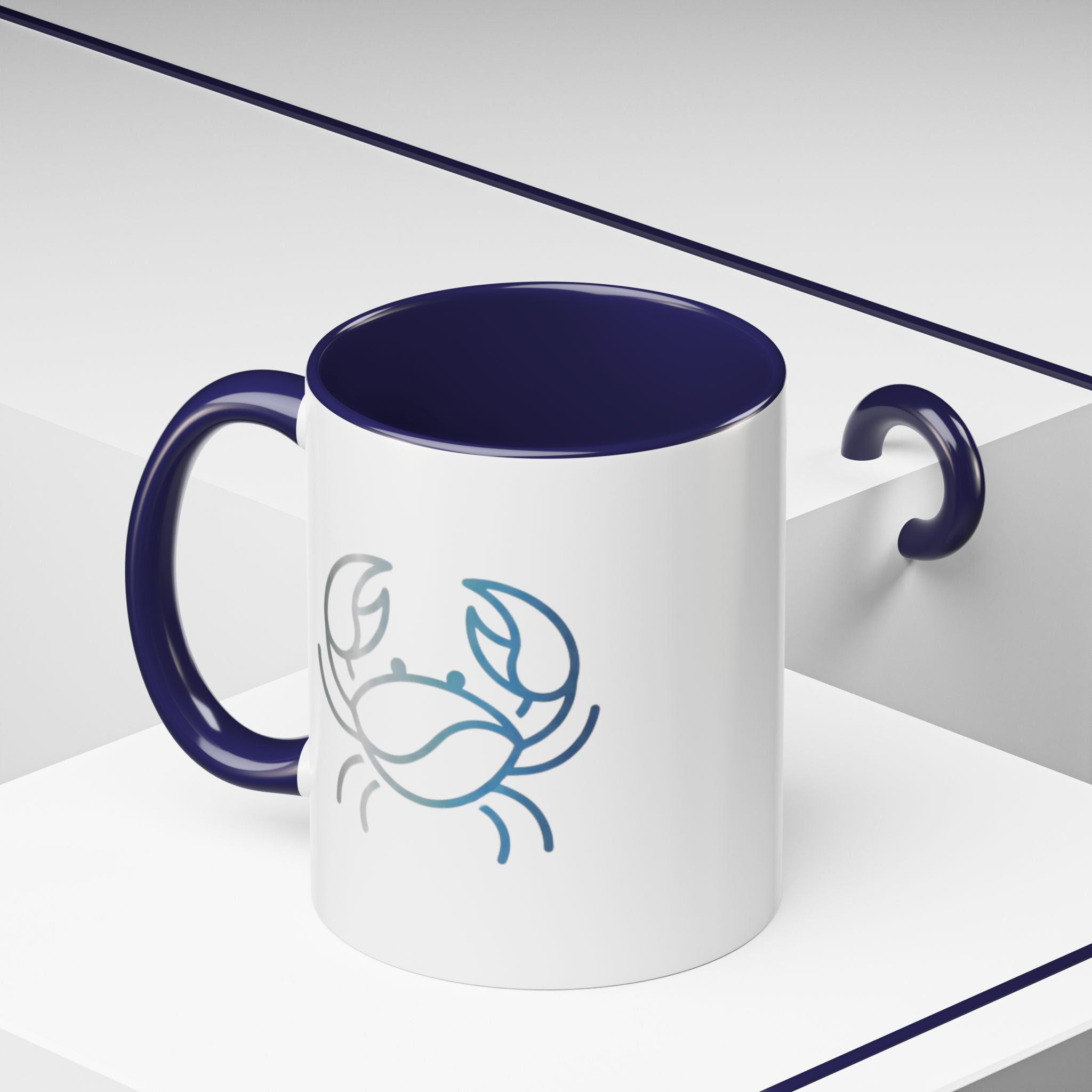 Crab Accent Coffee Mug — Minimal Coastal Zodiac Crab Design