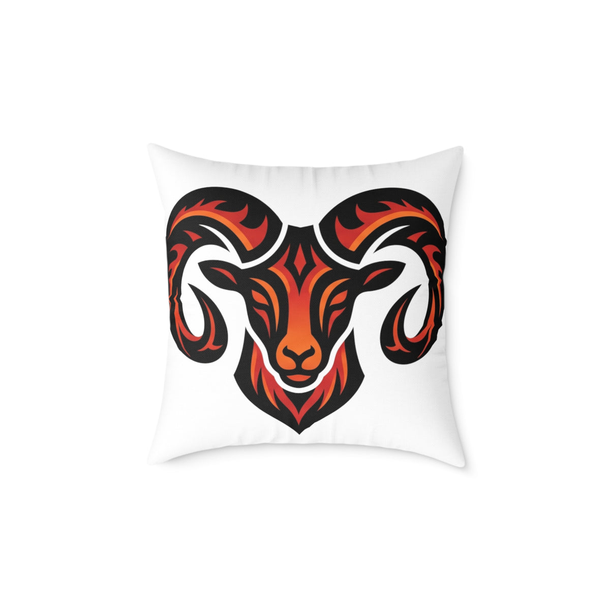Aries Zodiac Ram Head Throw Pillow — Tribal Flame Goat Design Decorative Cushion