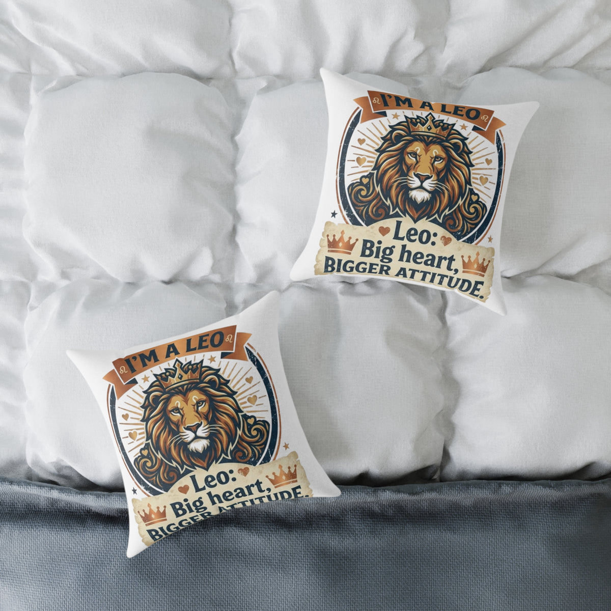 Leo Zodiac Big Heart, Bigger Attitude Square Poly Canvas Pillow