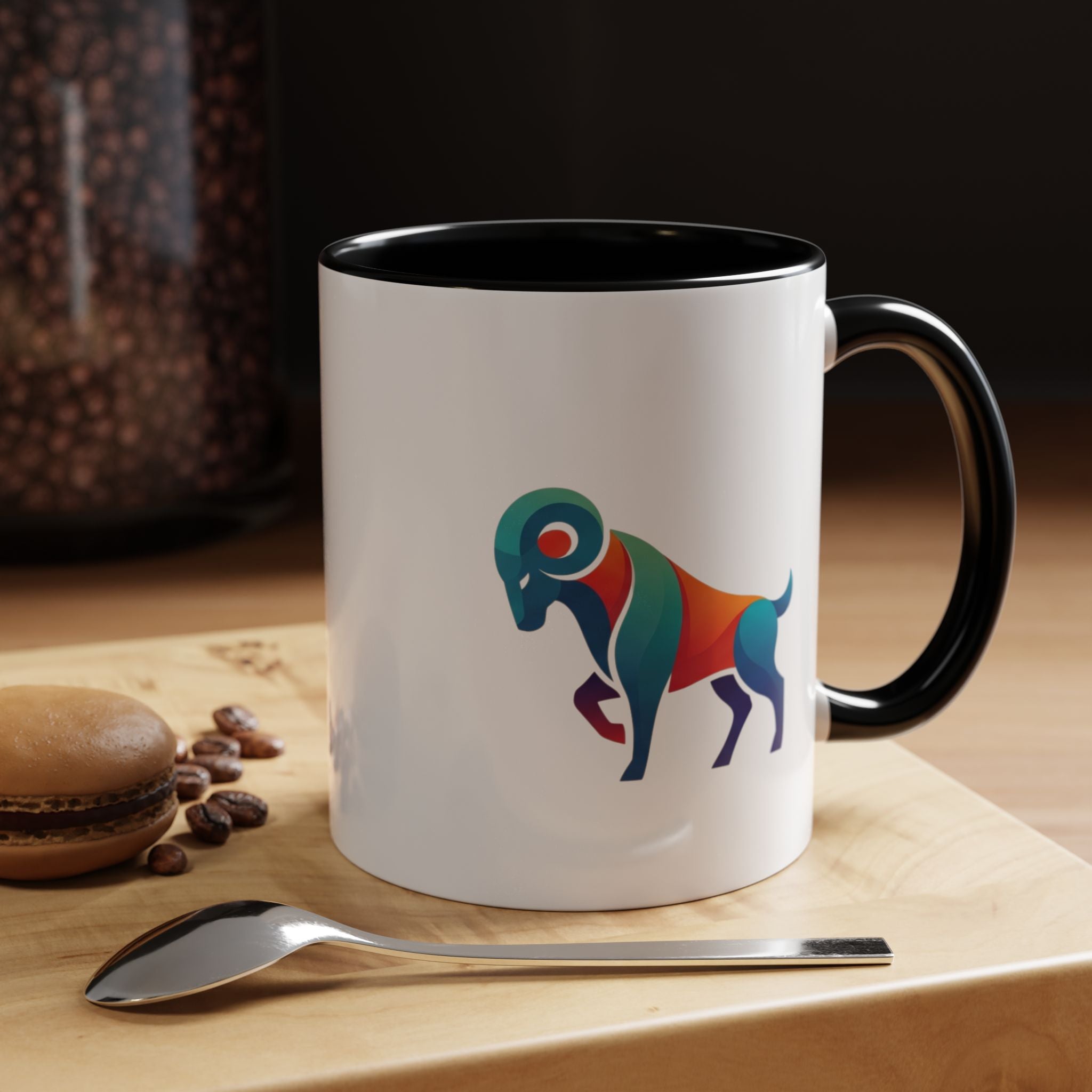 Colorful Ram Accent Coffee Mug — Geometric Zodiac Aries Design