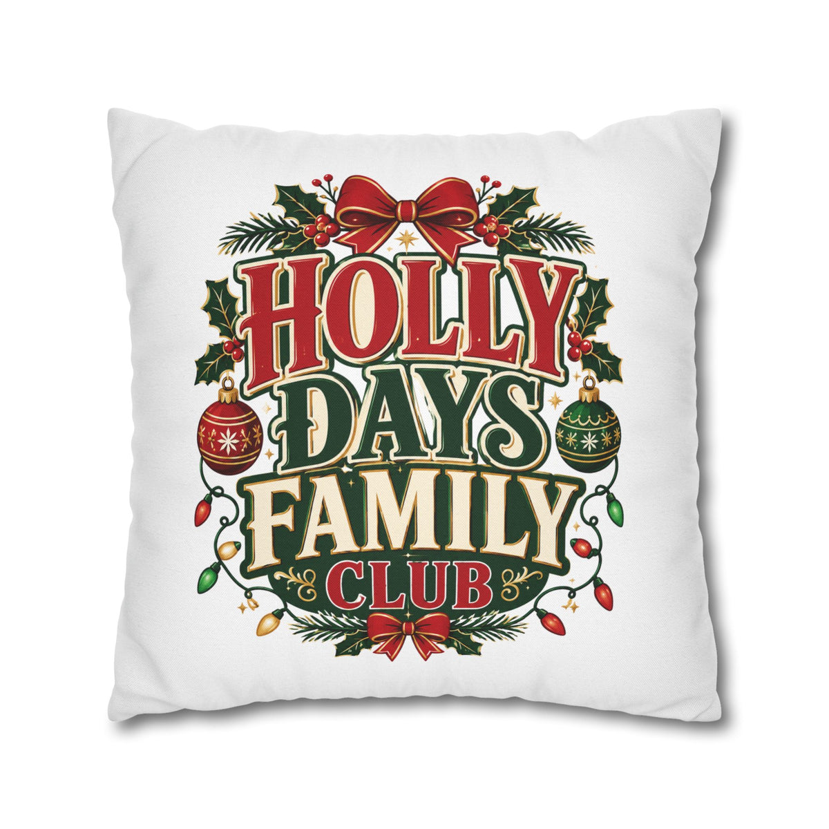 Christmas Holiday Family Club Pillowcase- Festive 'Holly Days Family Club' Christmas Cushion