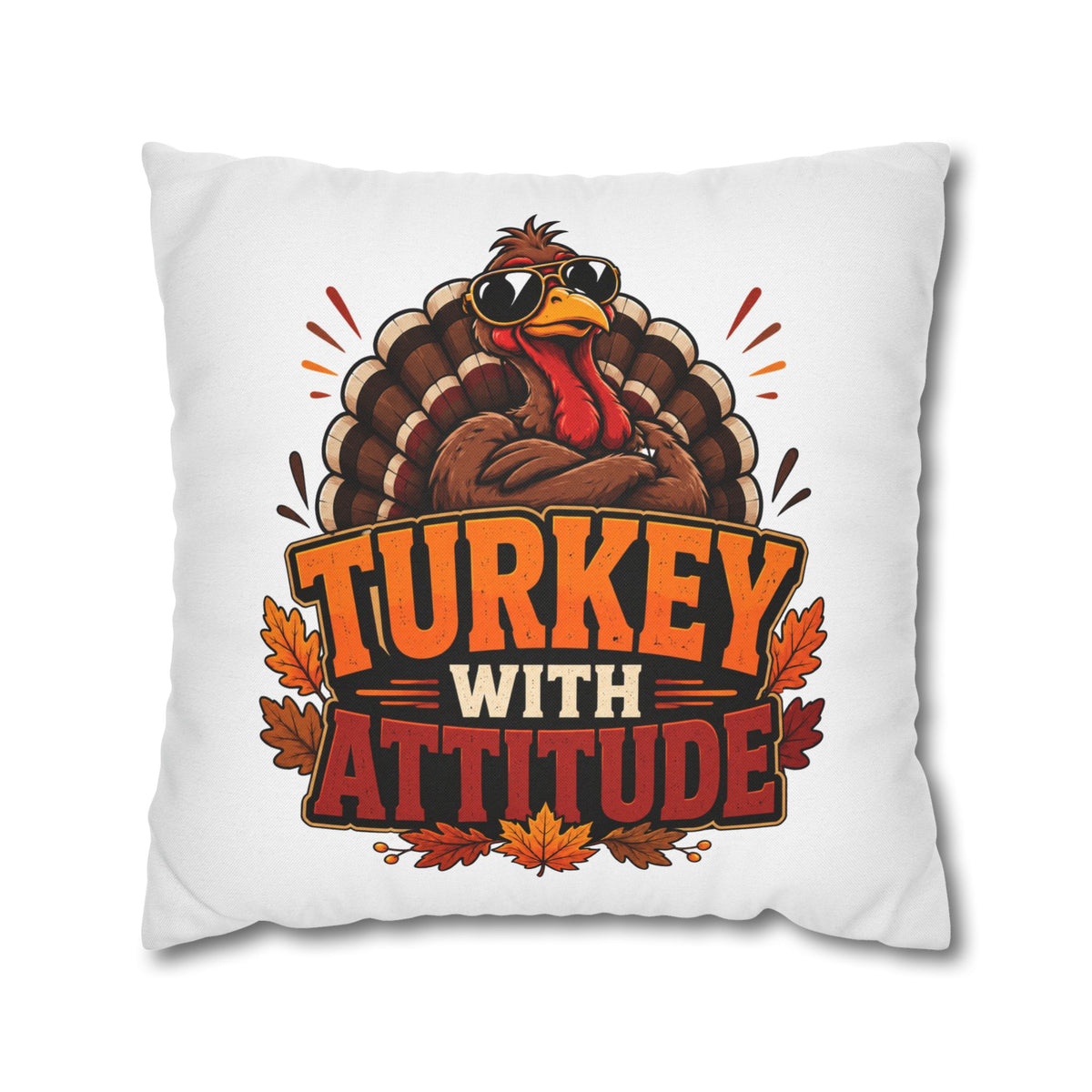 Thanksgiving Turkey With Attitude Pillowcase — Funny Thanksgiving Decorative Pillow Cover