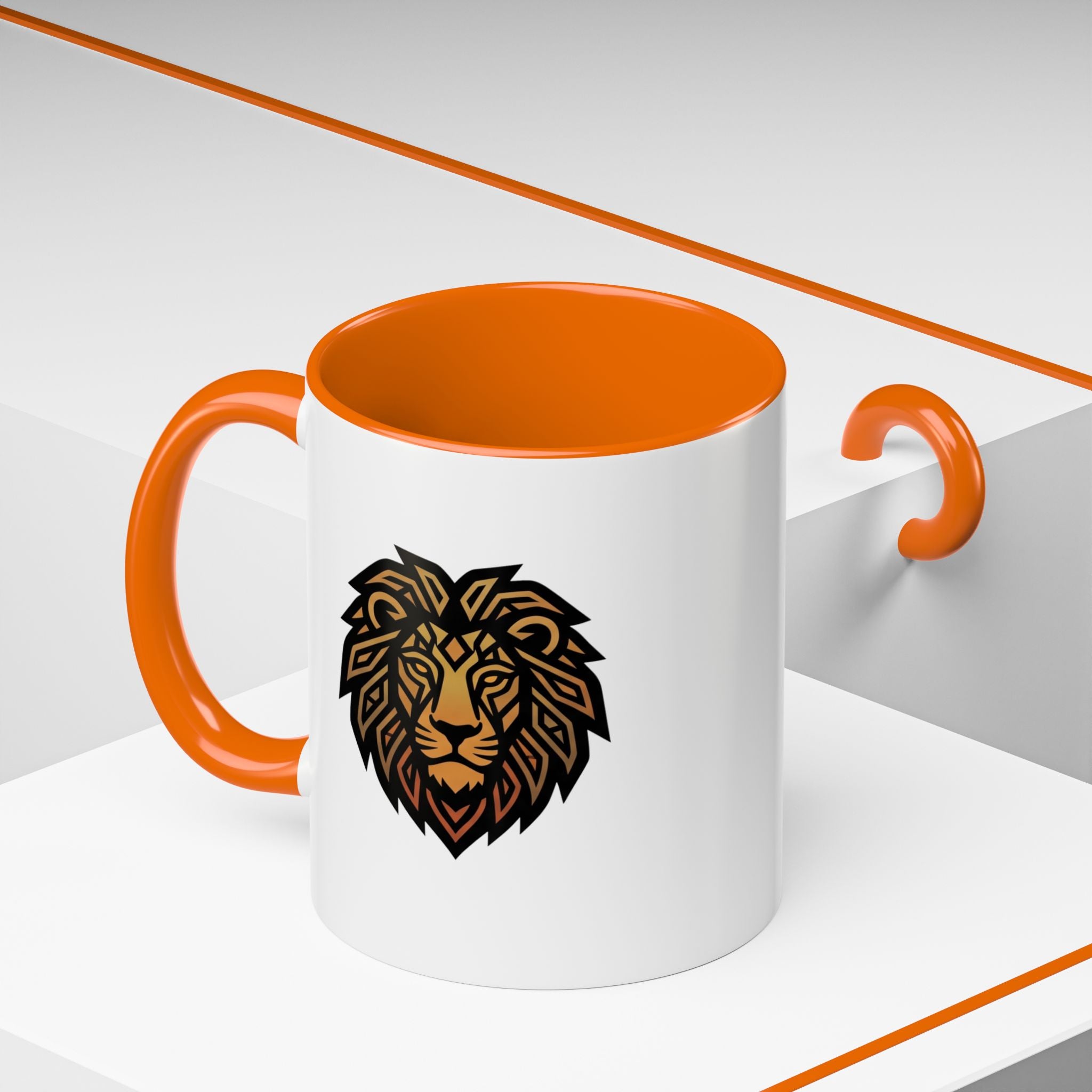 Lion Head Accent Coffee Mug — Bold Geometric Mane Design
