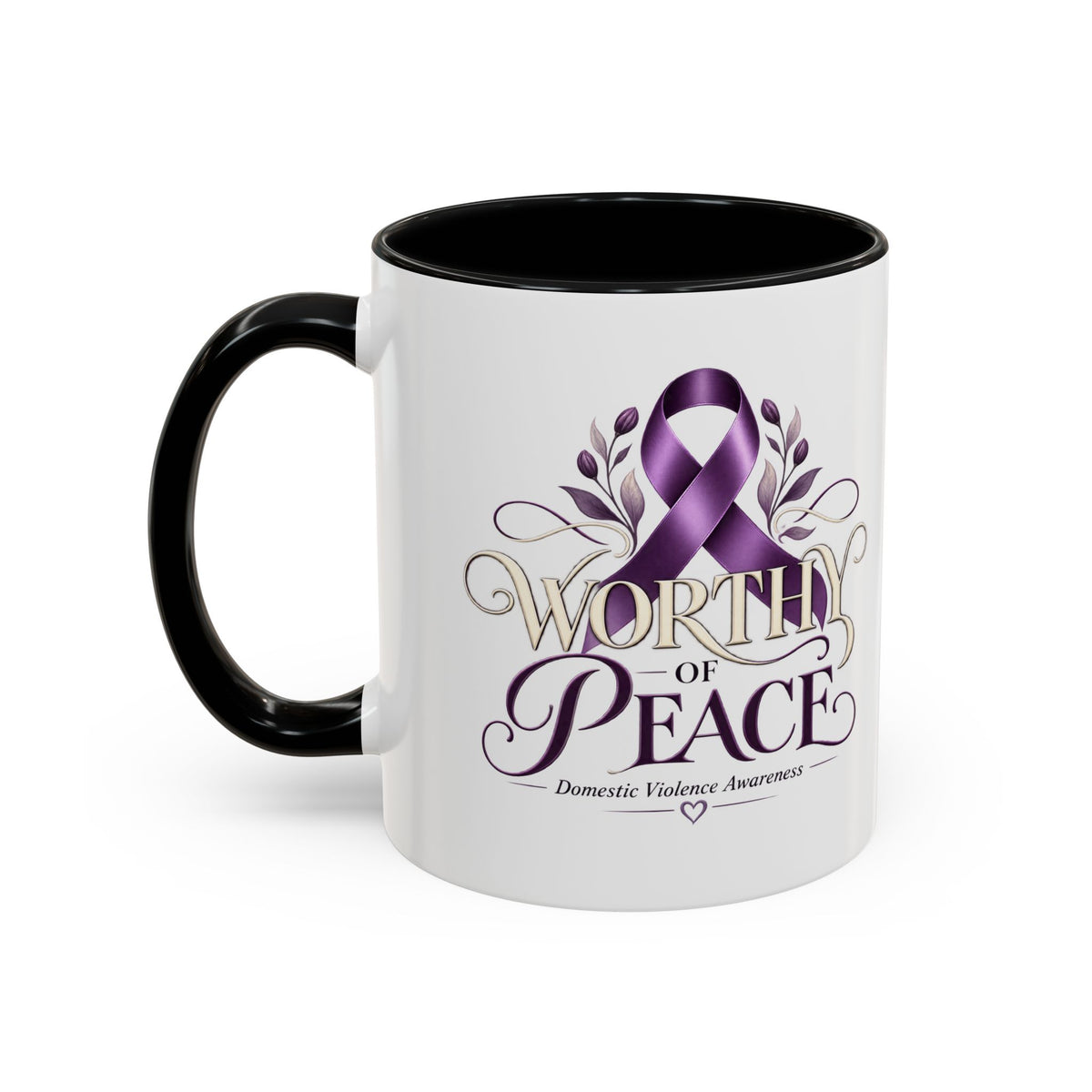 Worth of Peace Accent Coffee Mug — Domestic Violence Awareness Ribbon (11/15oz)