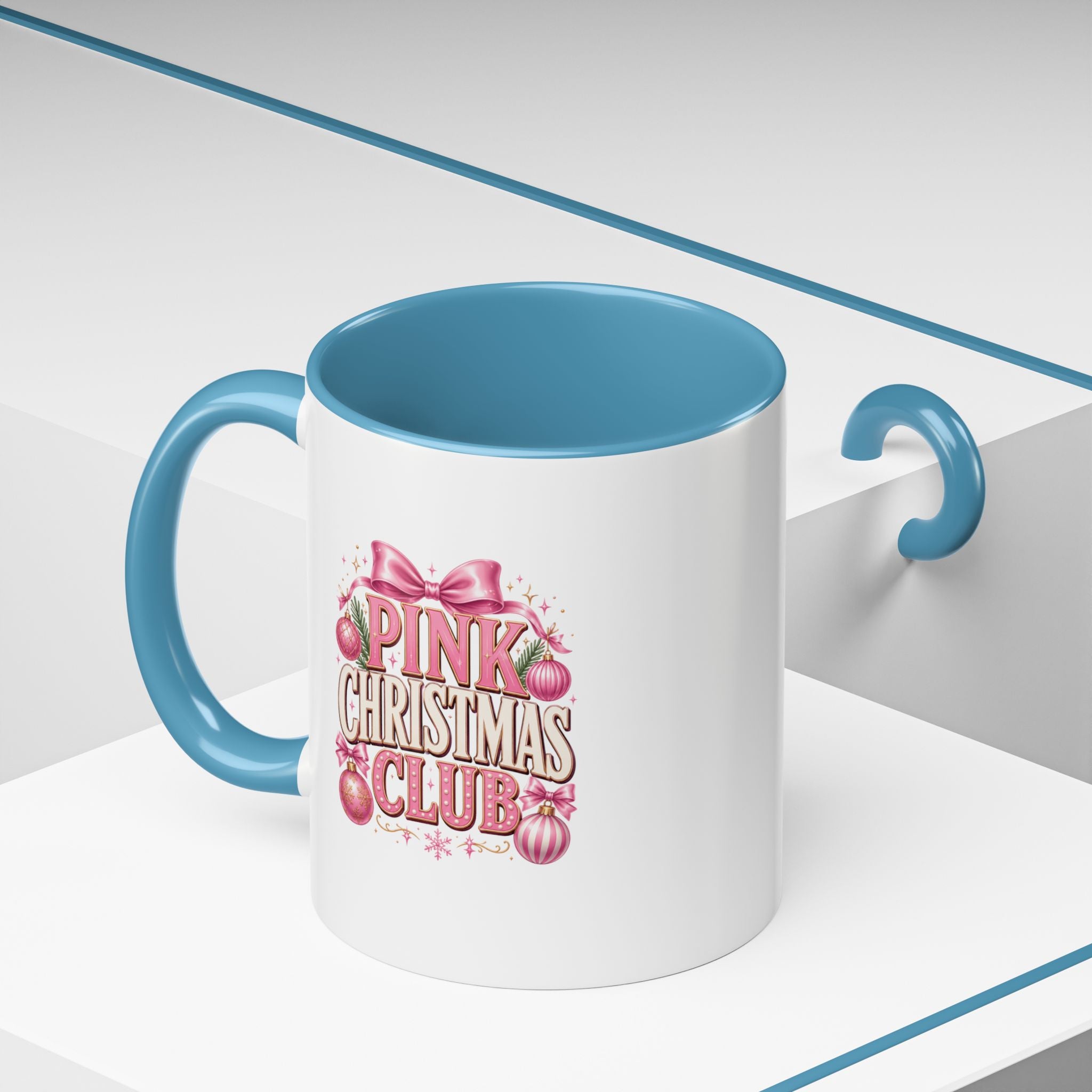 Pink Christmas Club Accent Coffee Mug — Festive Holiday Coffee Cup