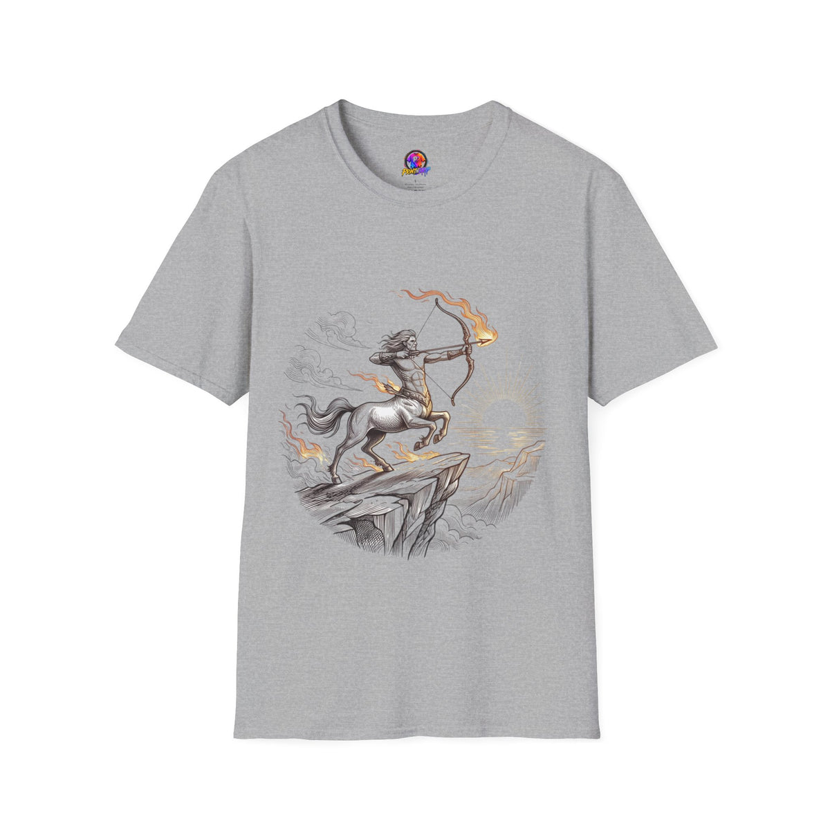 Sagittarius Centaur Archer T-Shirt — Mythical Archer Graphic Tee (Flaming Bow)