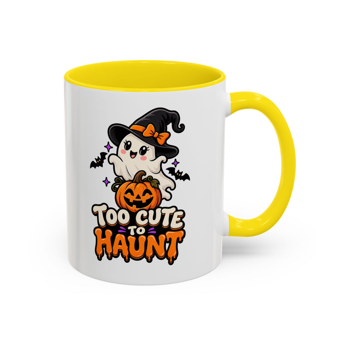 Halloween Coffee Mug - 'Too Cute to Haunt' Ghost Pumpkin Accent Mug