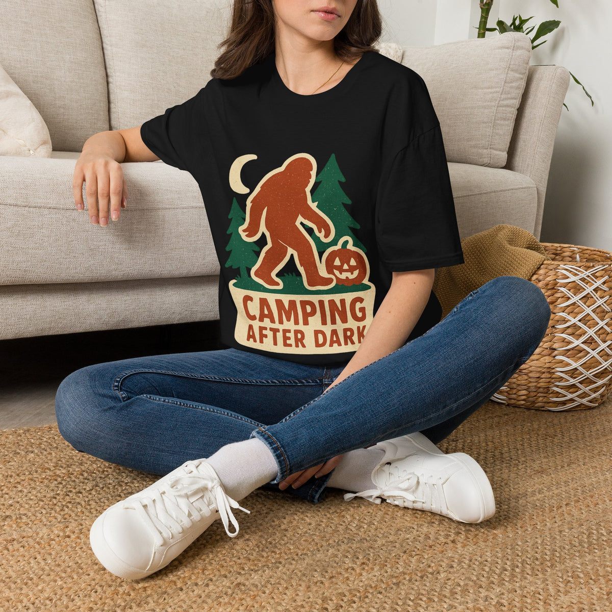 Camping After Dark T‑Shirt — Retro Bigfoot Camp Graphic Tee - Trending Now - August 2026