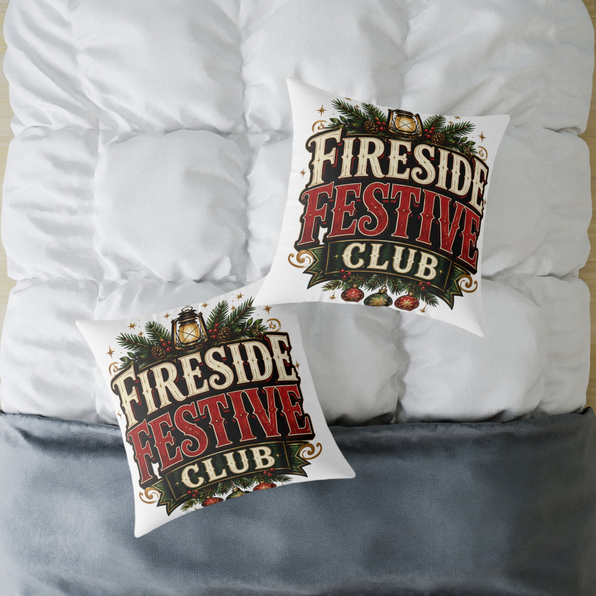 Christmas Fireside Festive Club Pillow — Holiday Christmas Decorative Throw Pillow