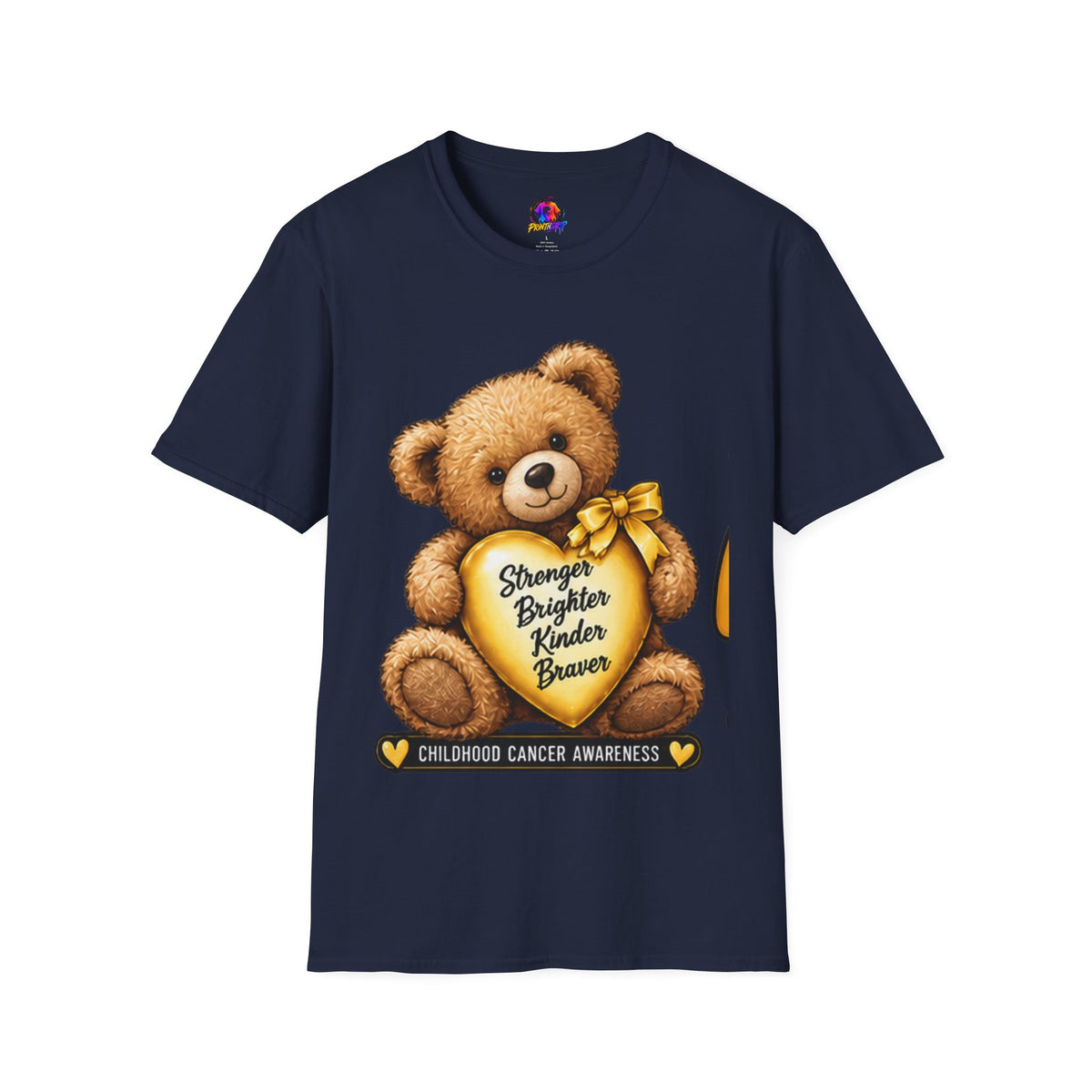 Childhood Cancer Awareness Teddy T-Shirt — "Stronger Brighter Kinder Braver"